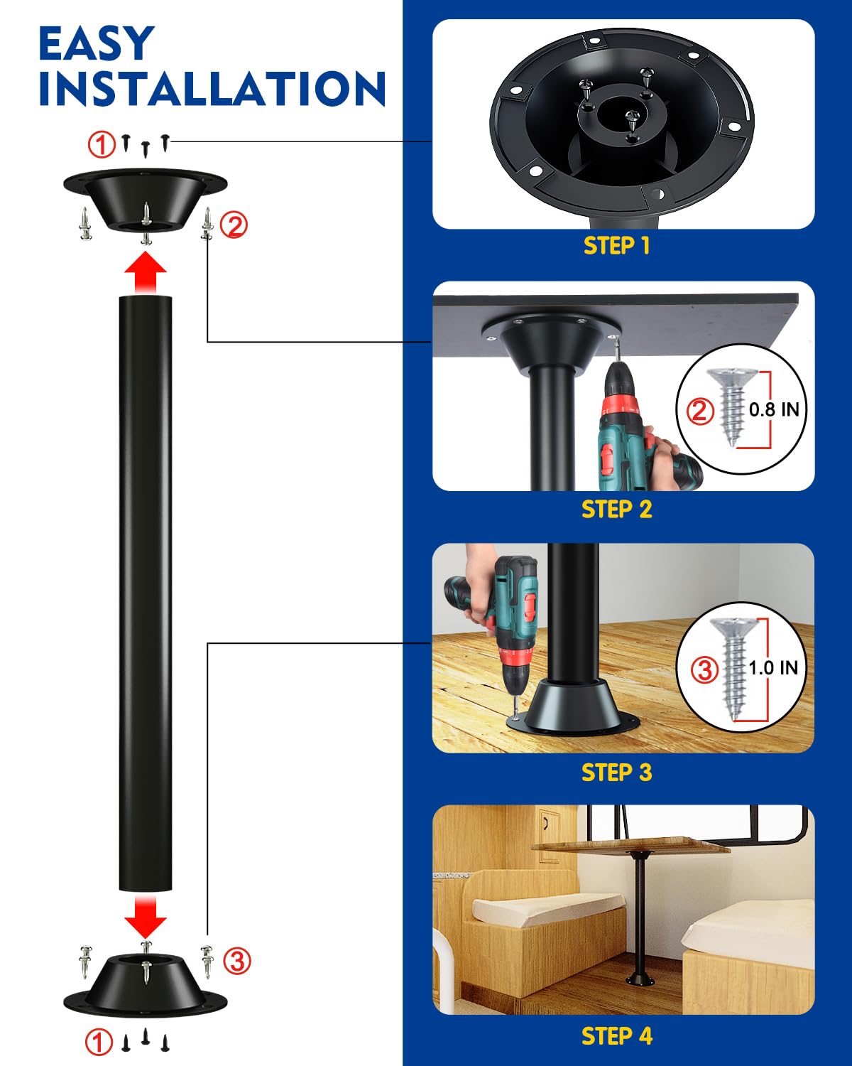 Altyostar 29 RV Table Base Mount and RV Table Leg with Upgraded Hole Design, Aluminum Camper Table Leg Base Mount for RV Boat