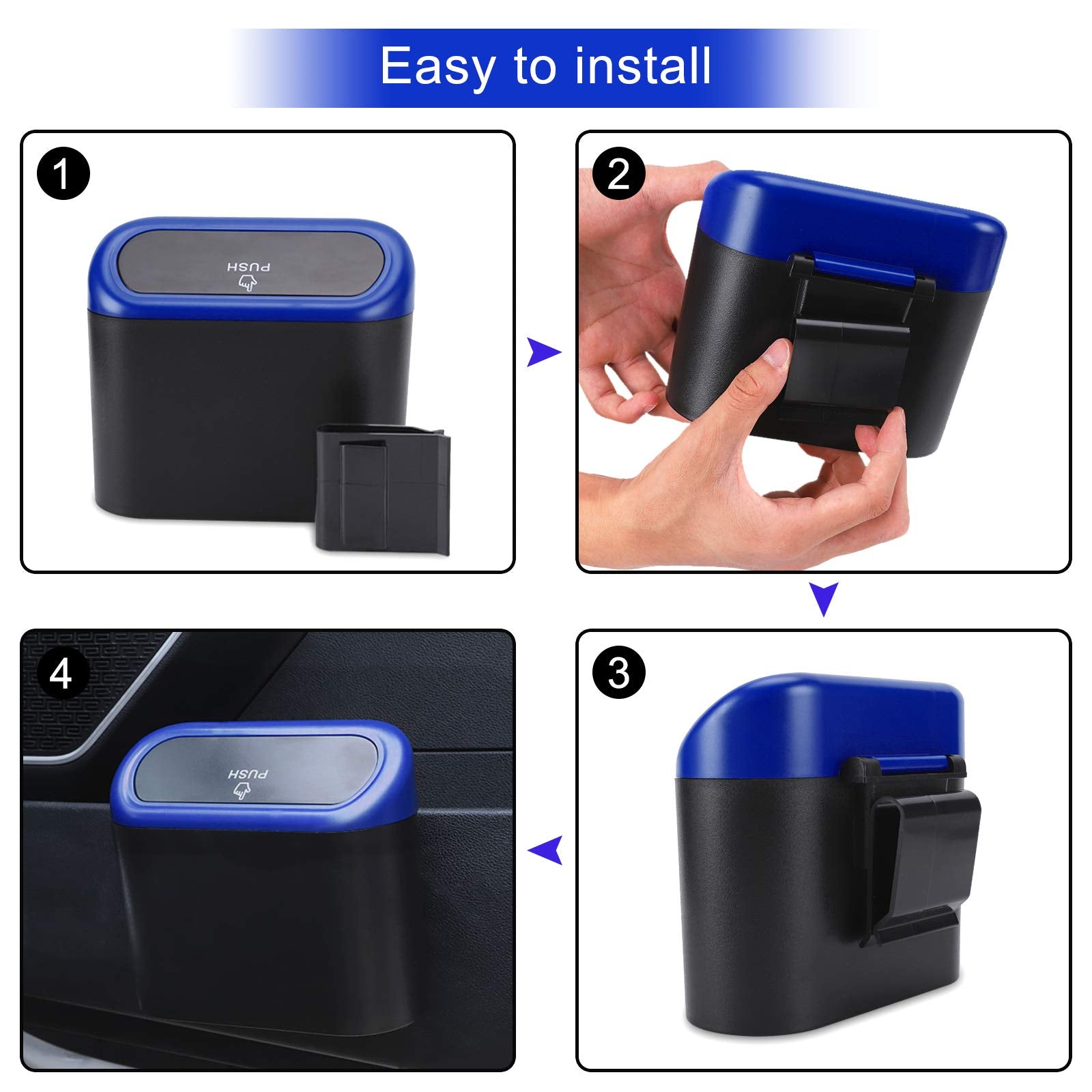 Accmor Car Trash Can With Lid, Waterproof Vehicle Trash Bin Car Dustbin Garbage Organizer Storage, 2 Pack Mini Garbage Bin Trash