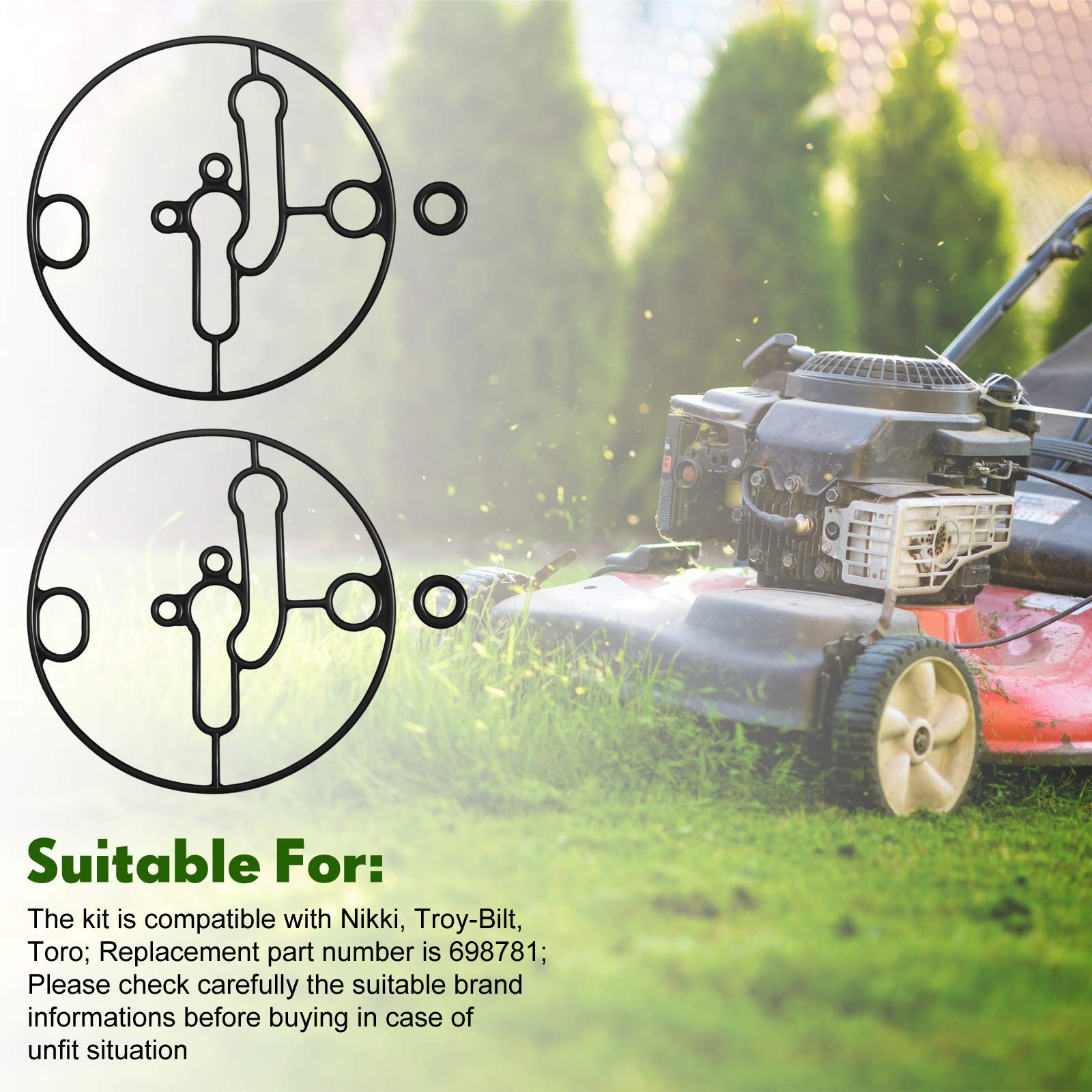 8 Sets Bowl Gasket For 698781 Float Bowl Gasket Replacement Part Including 8 Pieces 698781 Bowl Gaskets And 8 Pieces Seals O-Ring Compatible With Nikki Carburetor Troy-Bilt Toro Lawn Mowers (Black)