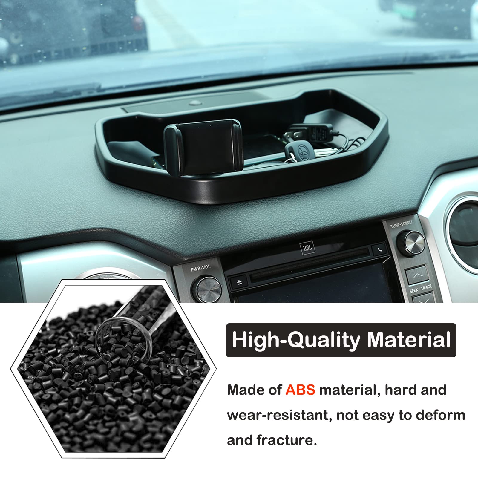 Aunginsy Dashboard Storage Box Organizer Holder Tray Fit Toyot@A Tundra 2007-2021 Car Center Console Dash Tray Storage Box Dashboard Storage Box Organizer Abs Interior Accessories, With Phone Holder-A
