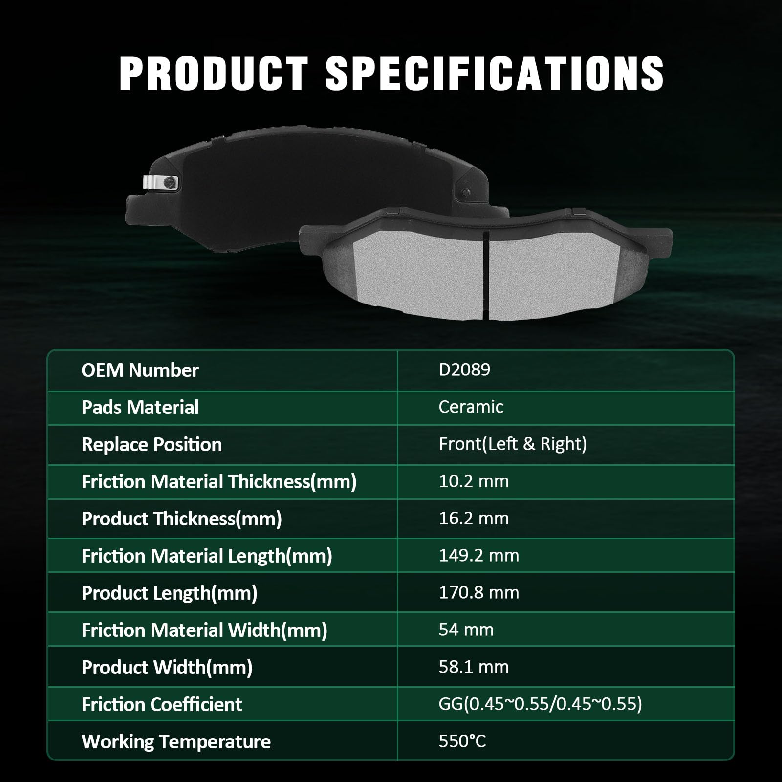 Automuto 4Pcs Front Ceramic Disc Brake Pads Set D2089 For Honda Odyssey 2018-2019