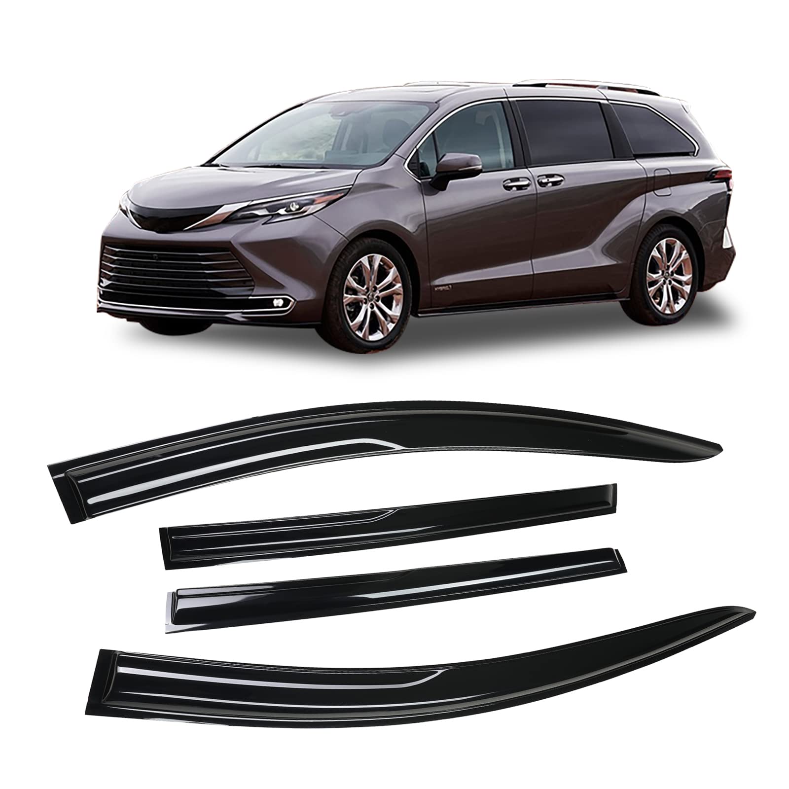 Arokzn Smoke Tinted Tape-On Side Window Visor Designed for Toyota Sienna 2021 2022 2023 LE XLE XSE Limited Platinum Shatterproof