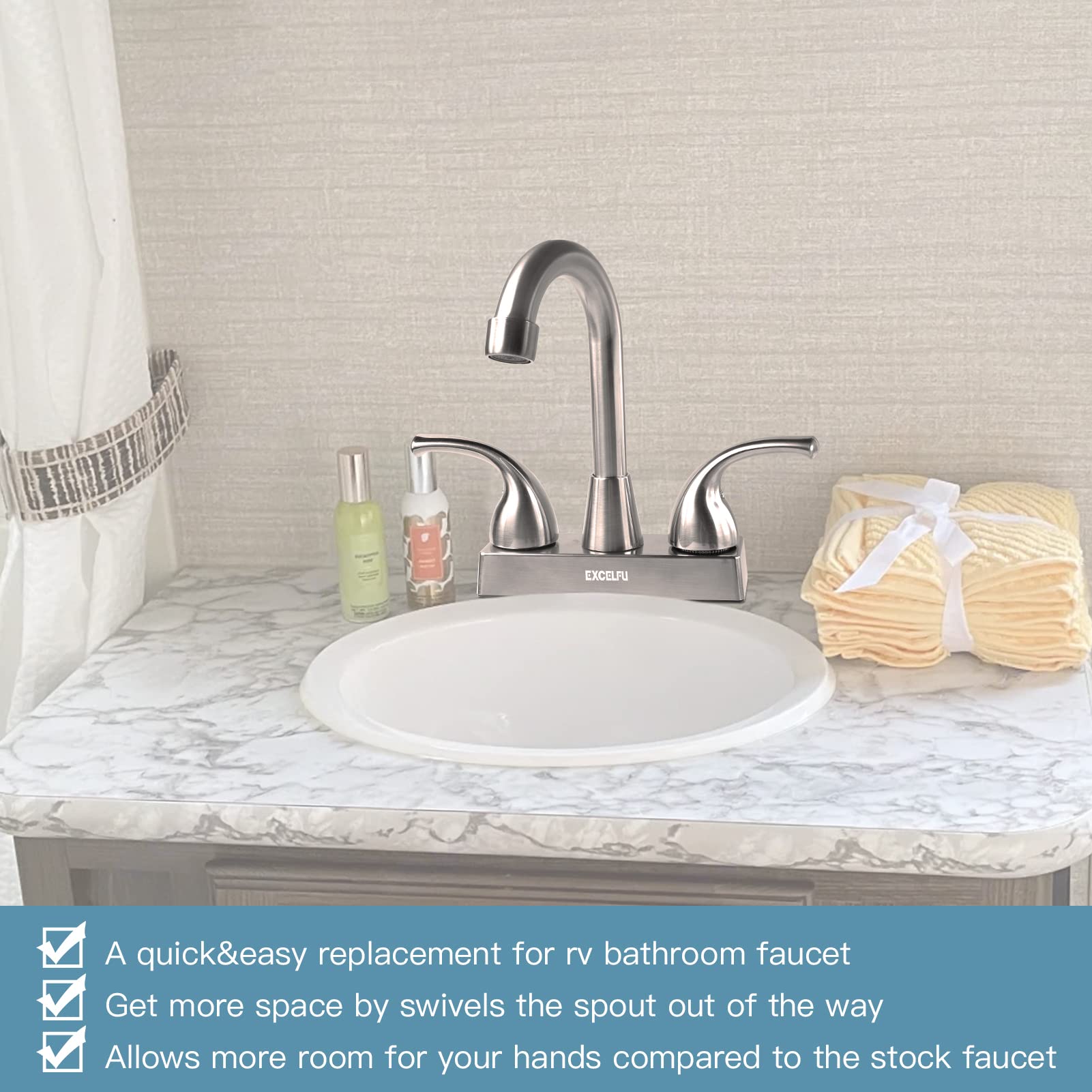 Excelfu Rv Bathroom Faucet, 4 Inch Rv Bathroom Sink Faucet Replacement With Classical Lever Handles And 6-Inch High Spout For Ca