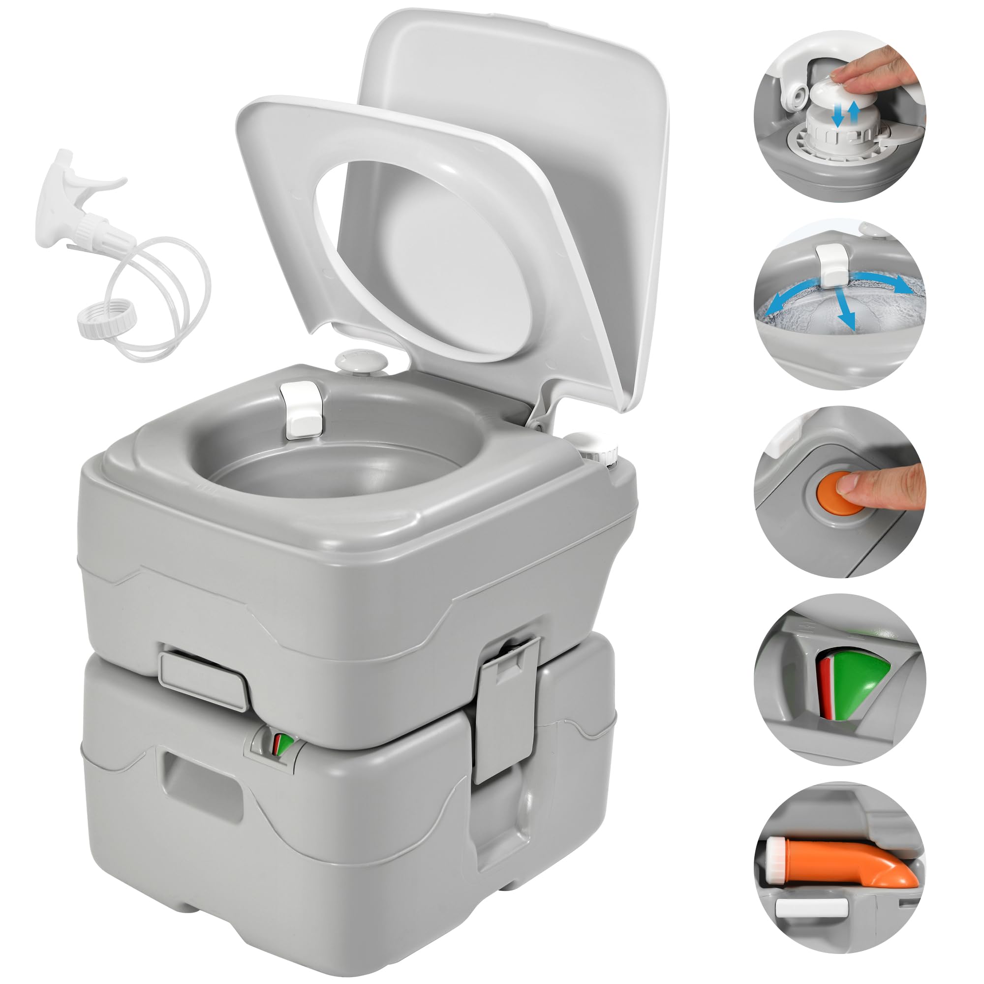 Yitahome Portable Toilet Camping Porta Potty 5.8 Gallon With Hand Sprayer And Carry Bag, Leak-Proof Indoor Outdoor Toilet With L