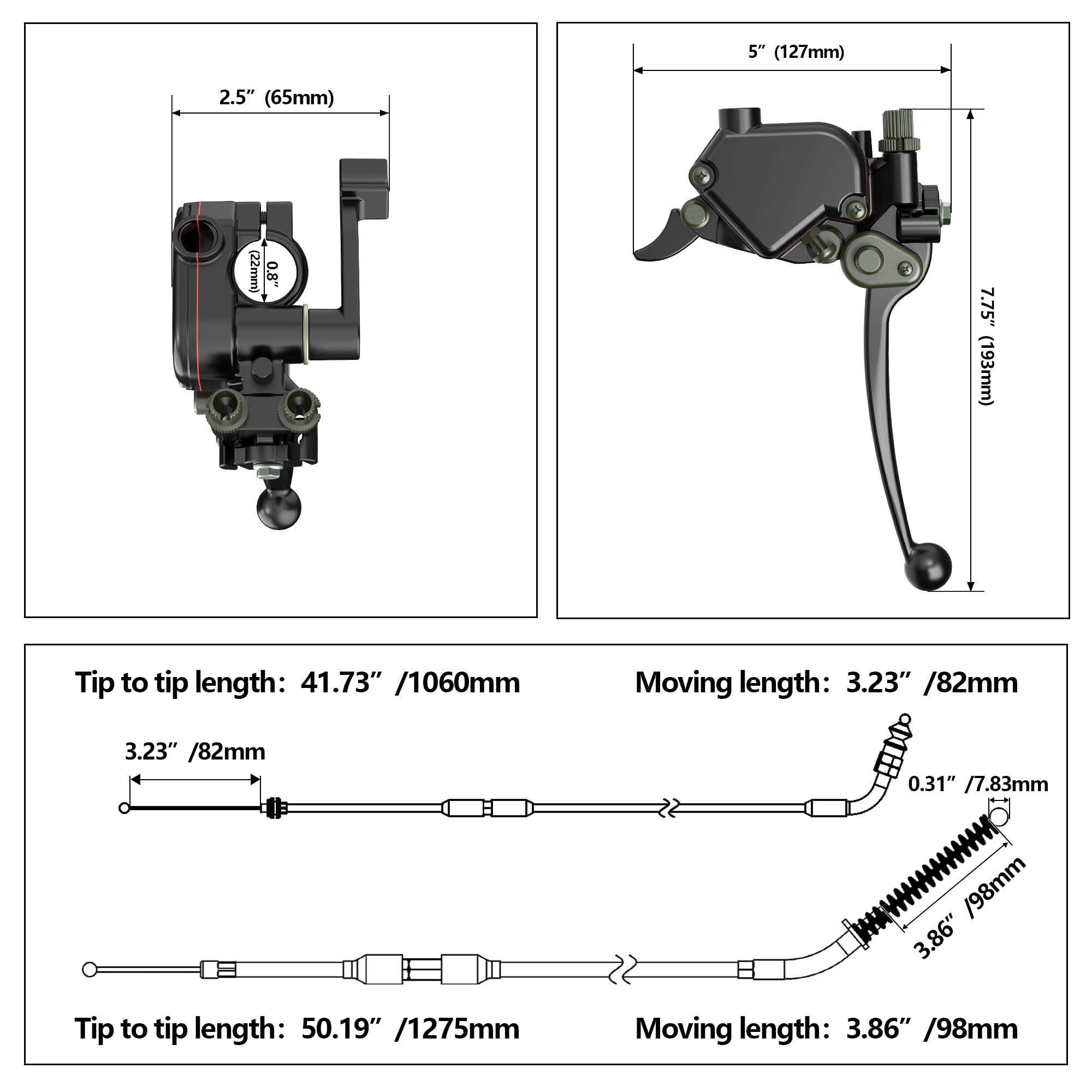 RUTU ATV Thumb Throttle & Brake Cable Kit - Full Metal Speed Governer with Brake Lever - Speed Limiter for 50cc, 90cc,150cc,250c