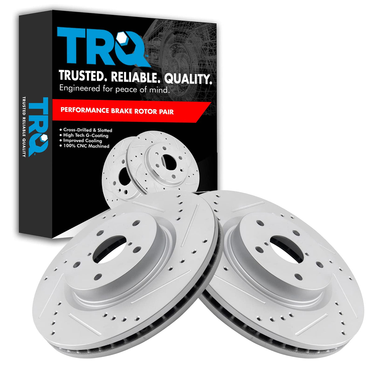 Trq Front Performance Brake Rotors Set Premium G-Coated Compatible With 2006-2007 Subaru B9 Tribeca 2015-2019 Legacy Outback 200