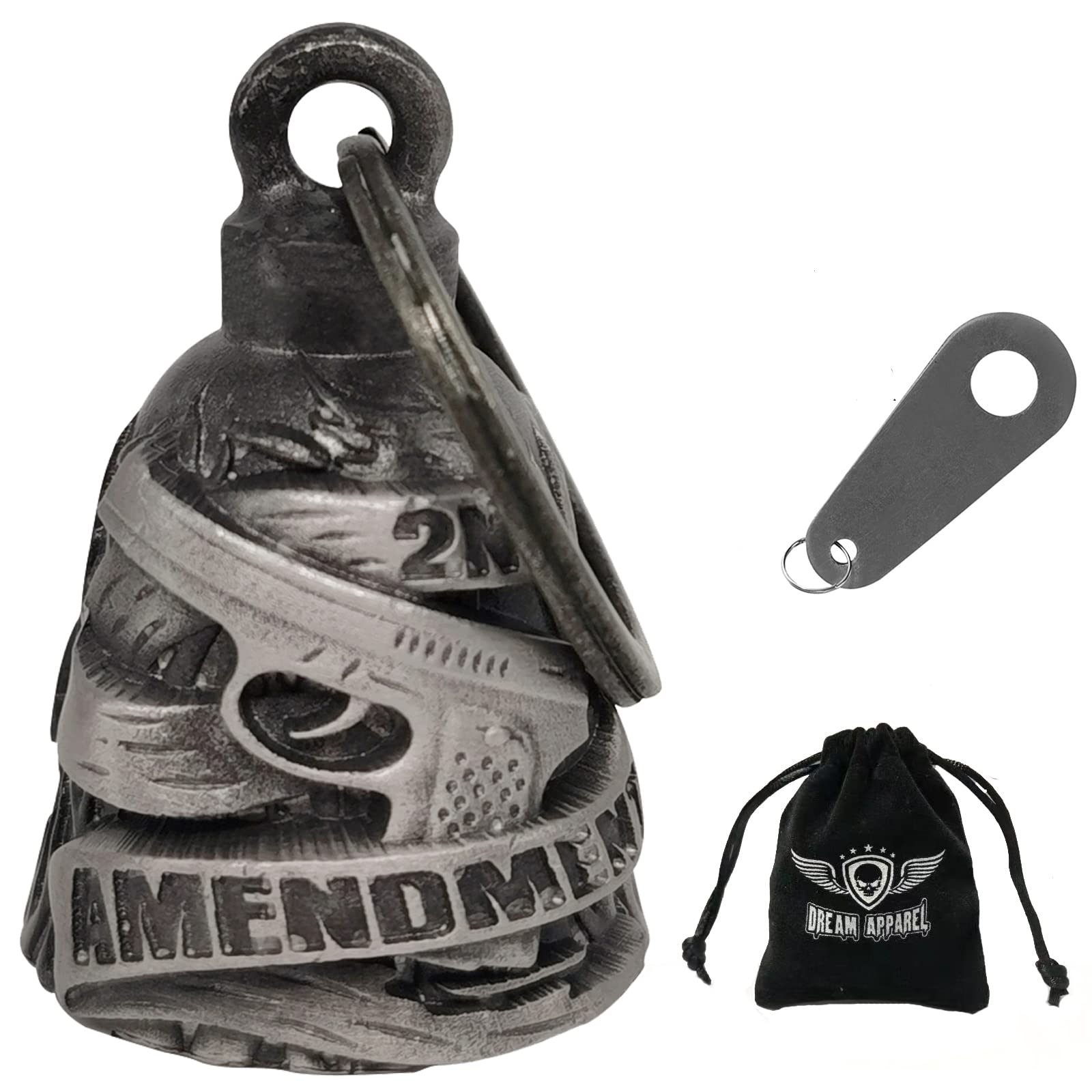 Dream Apparel Motorcycle ride bell for bikers,heavy spirit bells accessory and key chain for luck (DBL7-L 2nd amendment)
