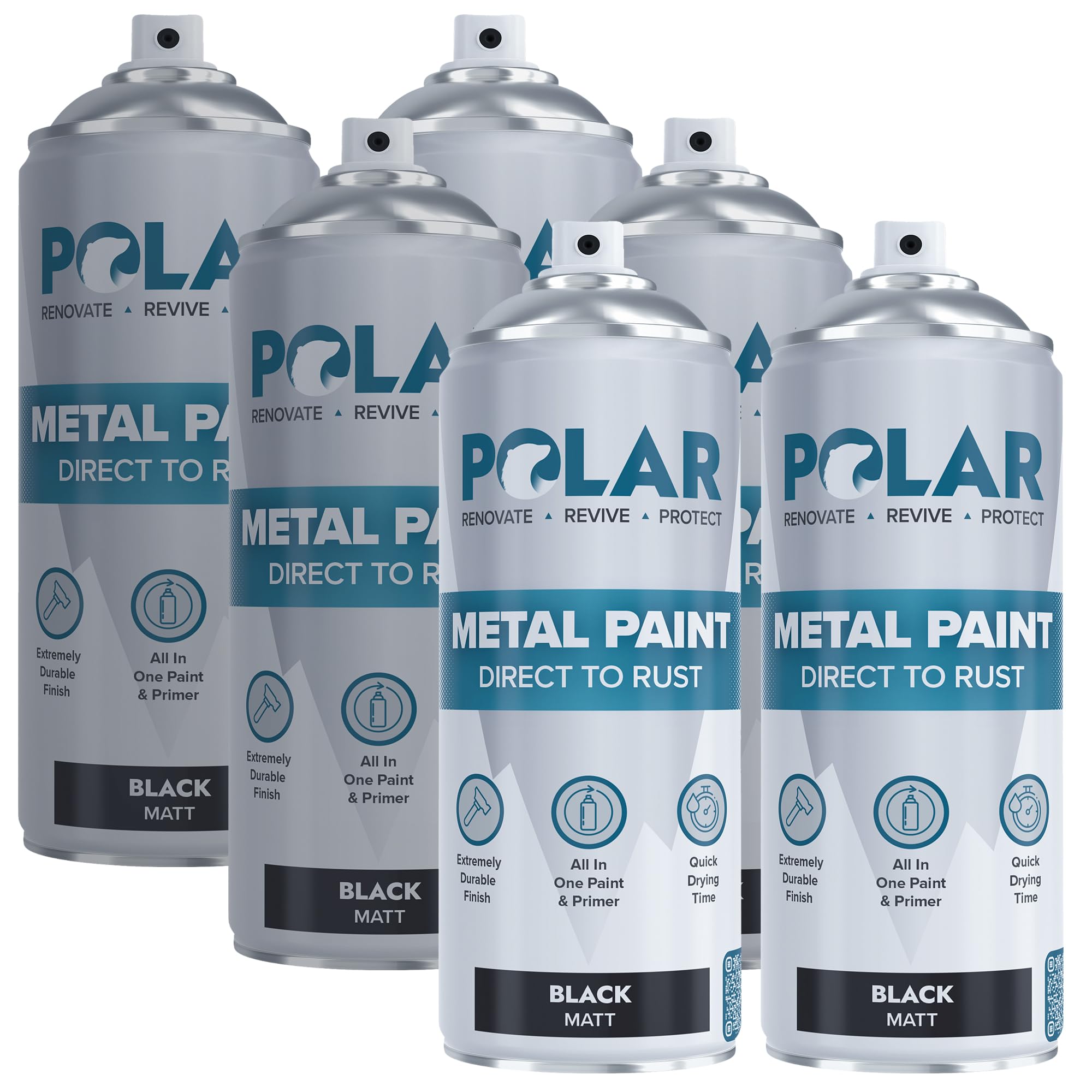 Polar Matte Black Direct To Rust Spray Paint - 6 X 13.5Fl Oz - Protect And Stop Rust & Corrosion - Primer, Undercoat, Topcoat -