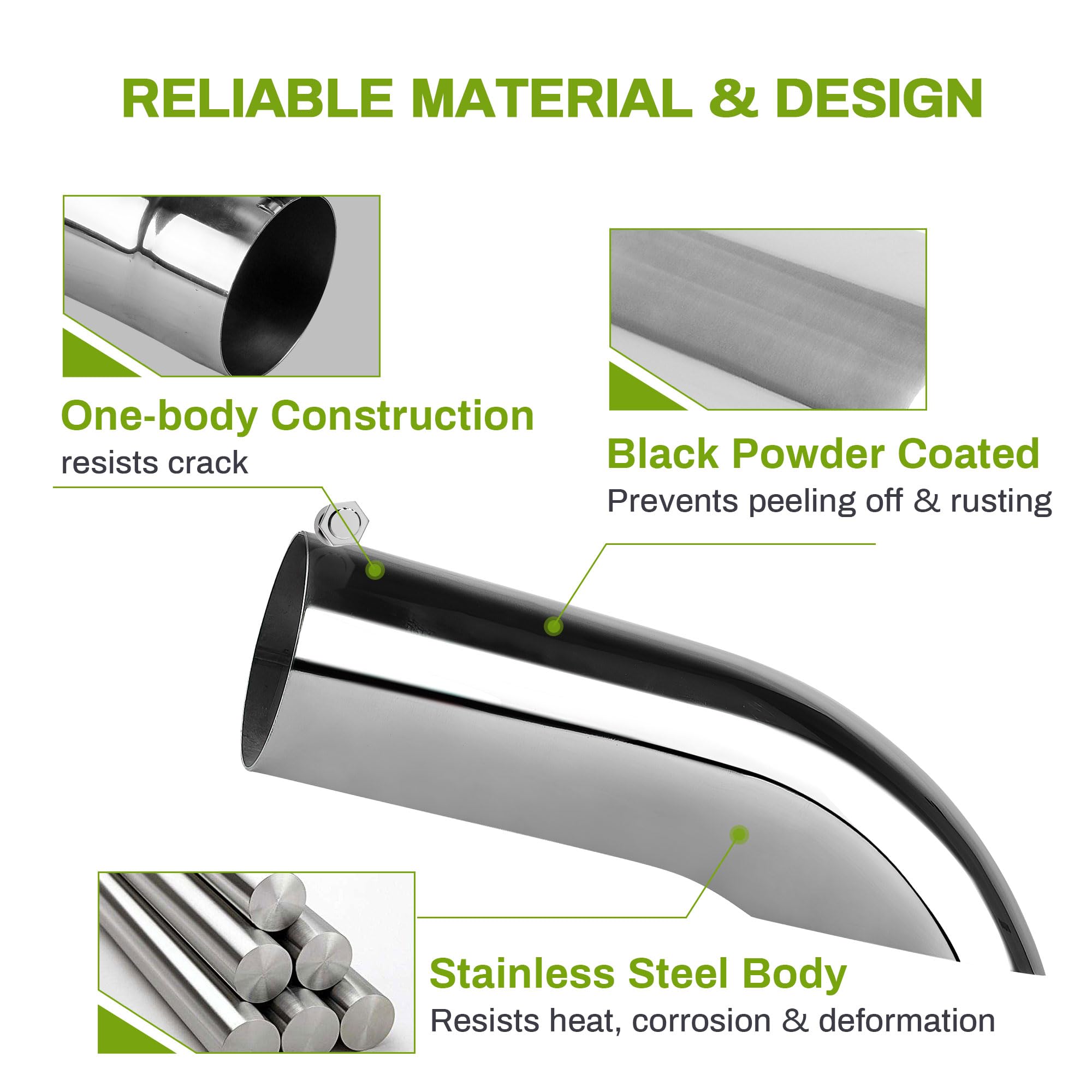 AUTOSAVER88 3 Inch Turn Down Exhaust Tip, 3' Inlet 3' Outlet 12' Overall Length Chrome-Plated Stainless Steel Diesel Exhaust Tail Tip, Fits 3-inch Outside Diameter Tailpipe, Turndown Design, Bolt On