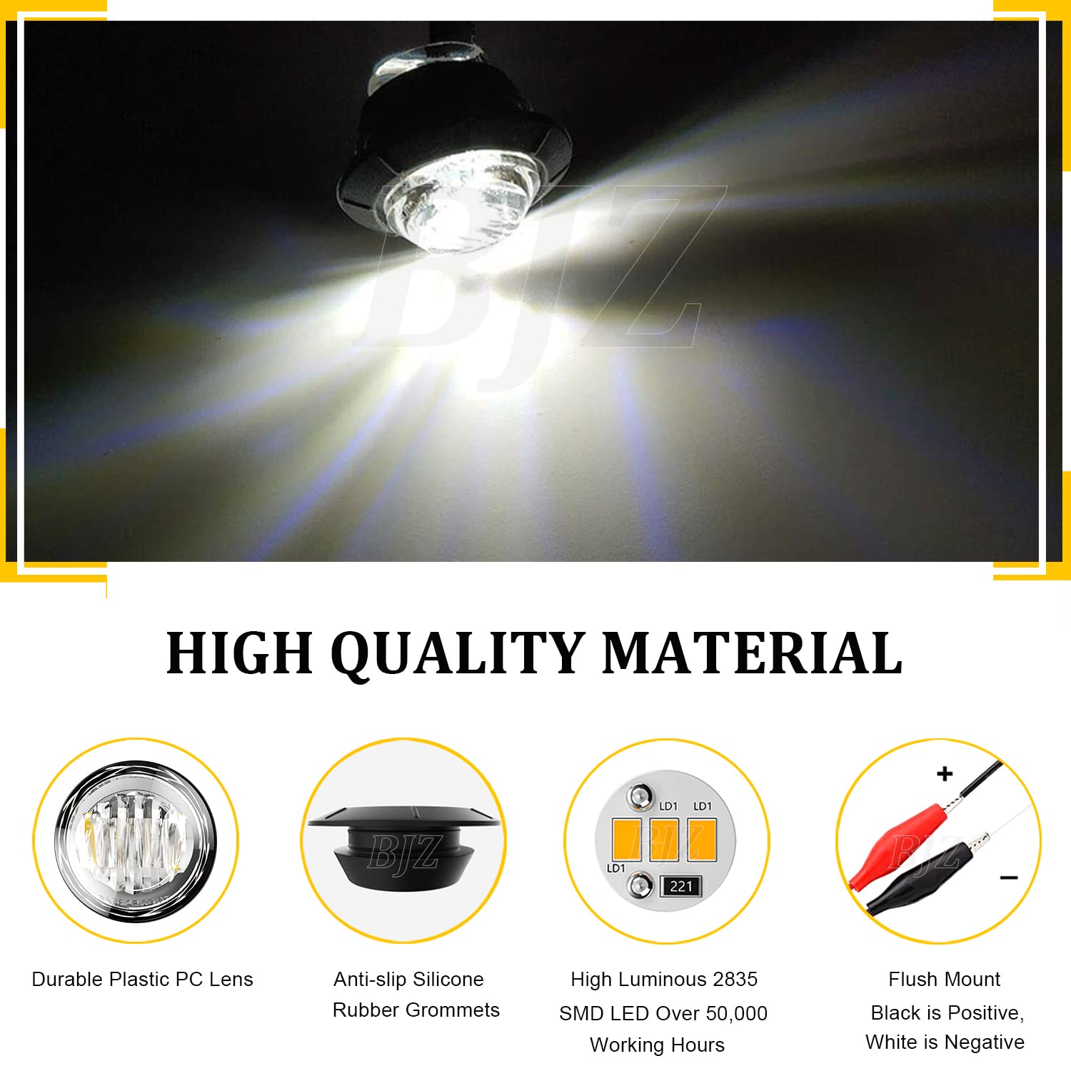 Bjz 3/4'' Led Trailer Marker Clearance Lights White Round 12V Led Side Marker Front Rear Running Turn Signal Tail Indicator Ligh