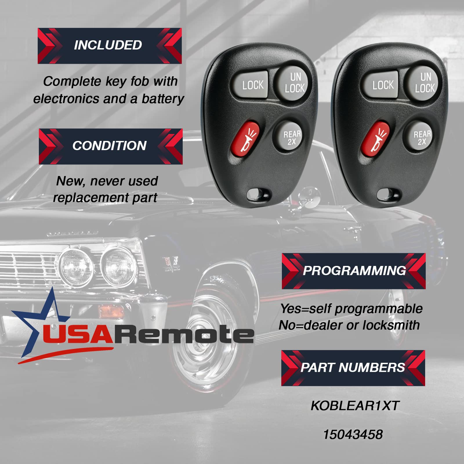 2 Keyless Entry Remote Key Fob - 4 Button (Rear 2X)