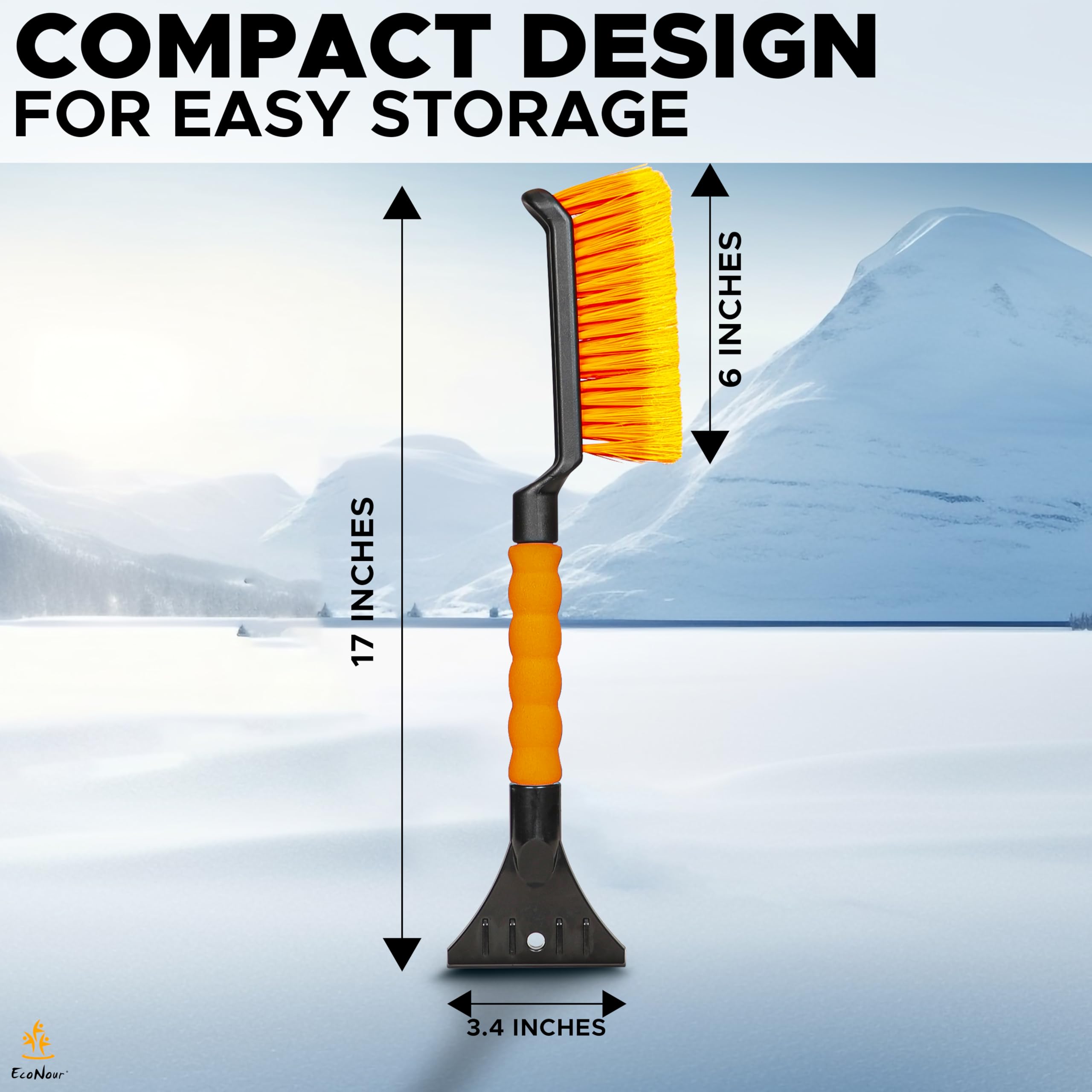 Econour 17'' Snow Brush & Ice Scraper For Car Windshield | Automotive Snow Brush With Ergonomic Foam Grip | Heavy-Duty Winter Ca