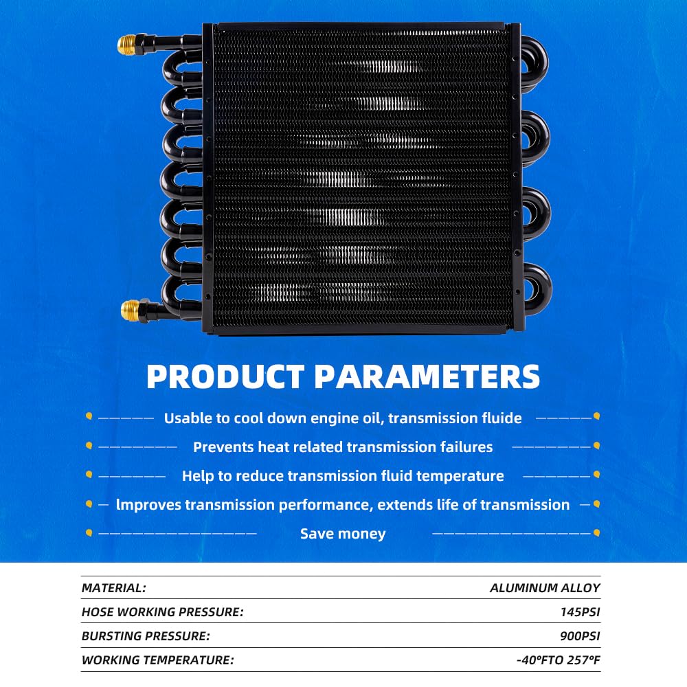 Bartoo 1/2'' Transmission Cooler, Aluminium Alloy 16 Pass Tube And Fin Universal Oil Cooler Kit Air Compressor Aftercooler (Blac