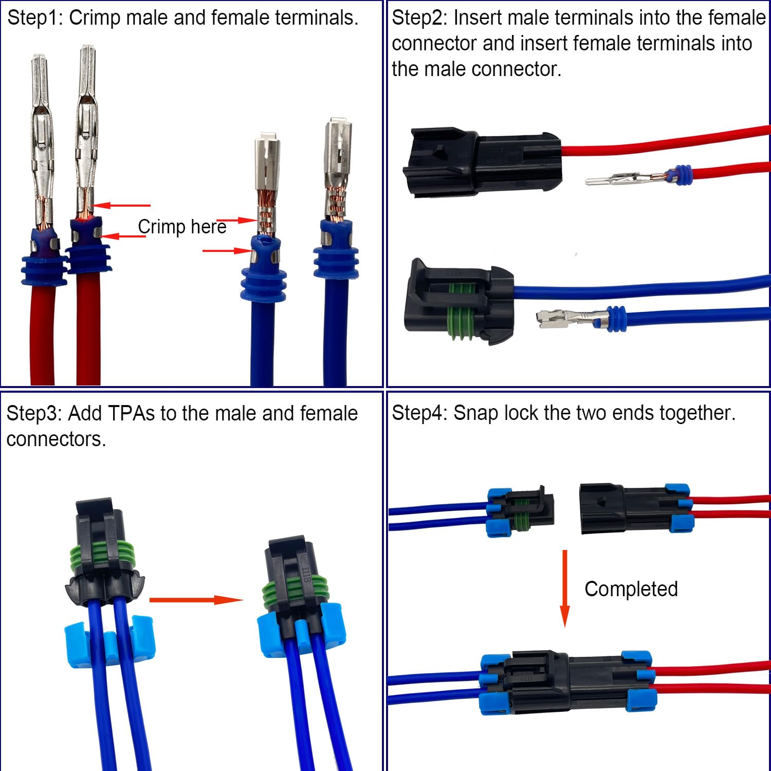 Twippo 14-12 AWG 2 Pin Connector Weather Pack Connectors Kit 2 Wire Waterproof Automotive Electrical Plug Connectors Quick Conne