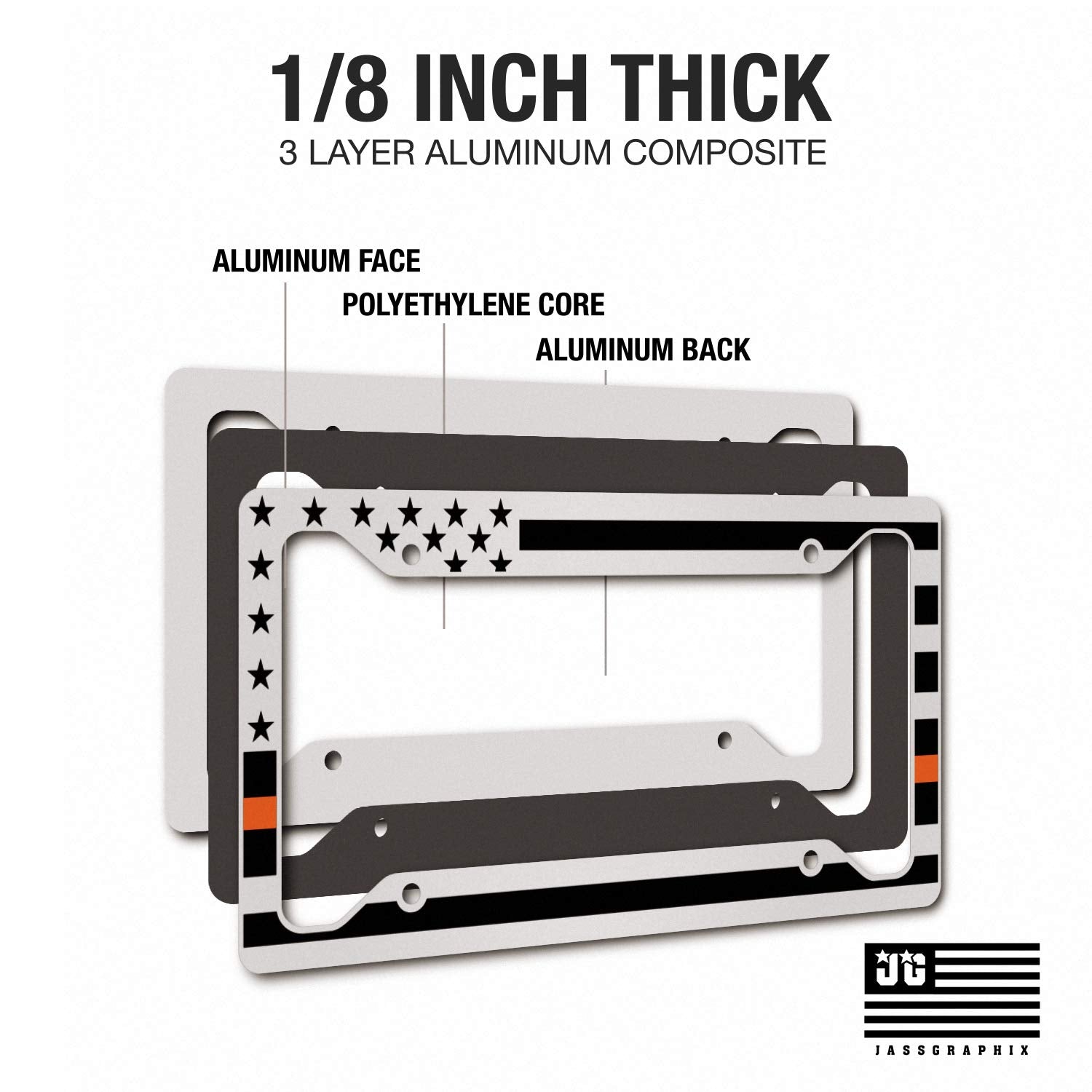 American Flag License Plate Frame - Thin Orange Line- Car Tag Frame -Orange On White Search And Rescue Sar