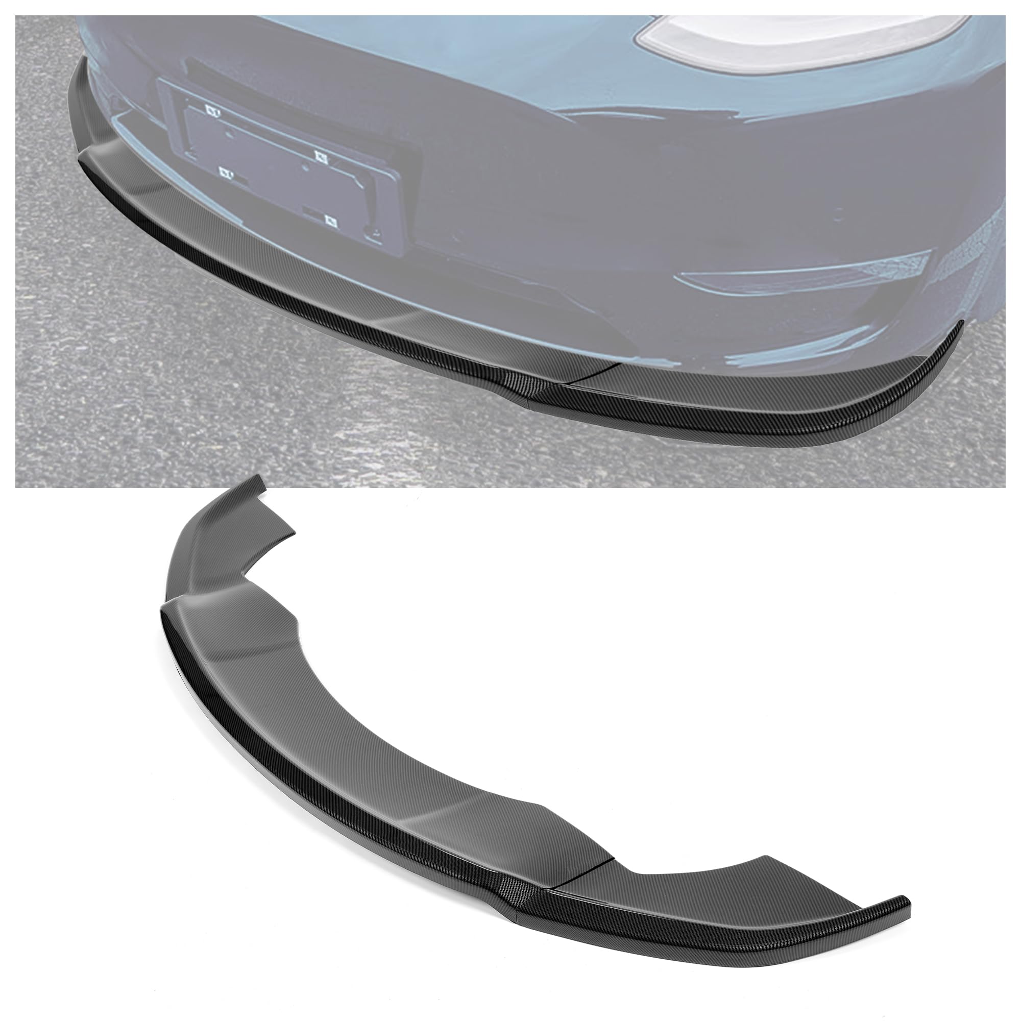 KUAFU 3Pcs Front Bumper Lip Splitter Compatible with 2016-2020 Tesla Model X Under Chin Spoiler Air Dam Body Kit Carbon Fiber Co