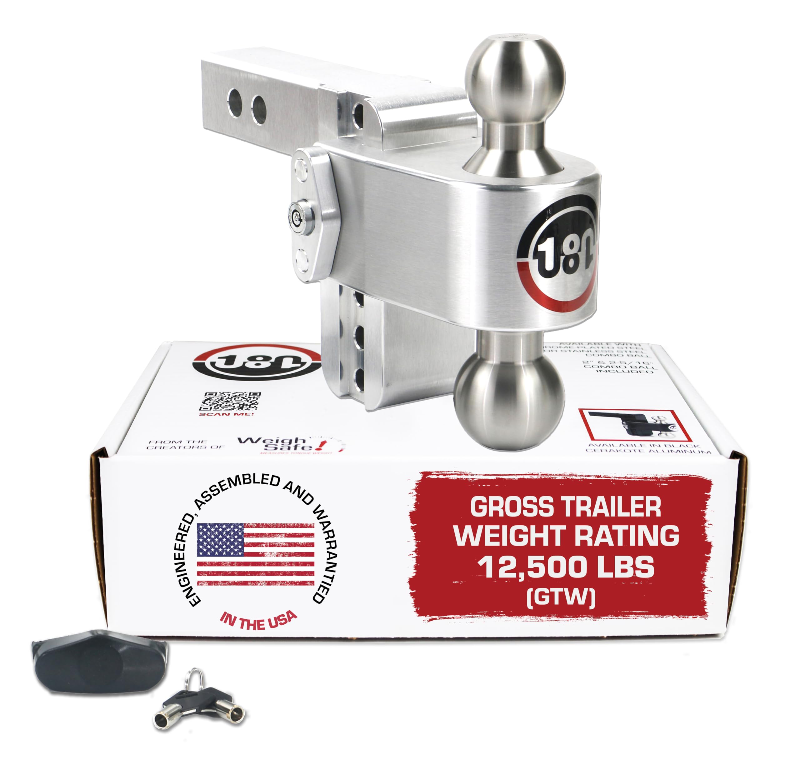 Weigh Safe Adjustable Trailer Hitch Ball Mount - 4'' Adjustable Drop Hitch for 2'' Receiver - Premium Heavy Duty Aluminum Traile