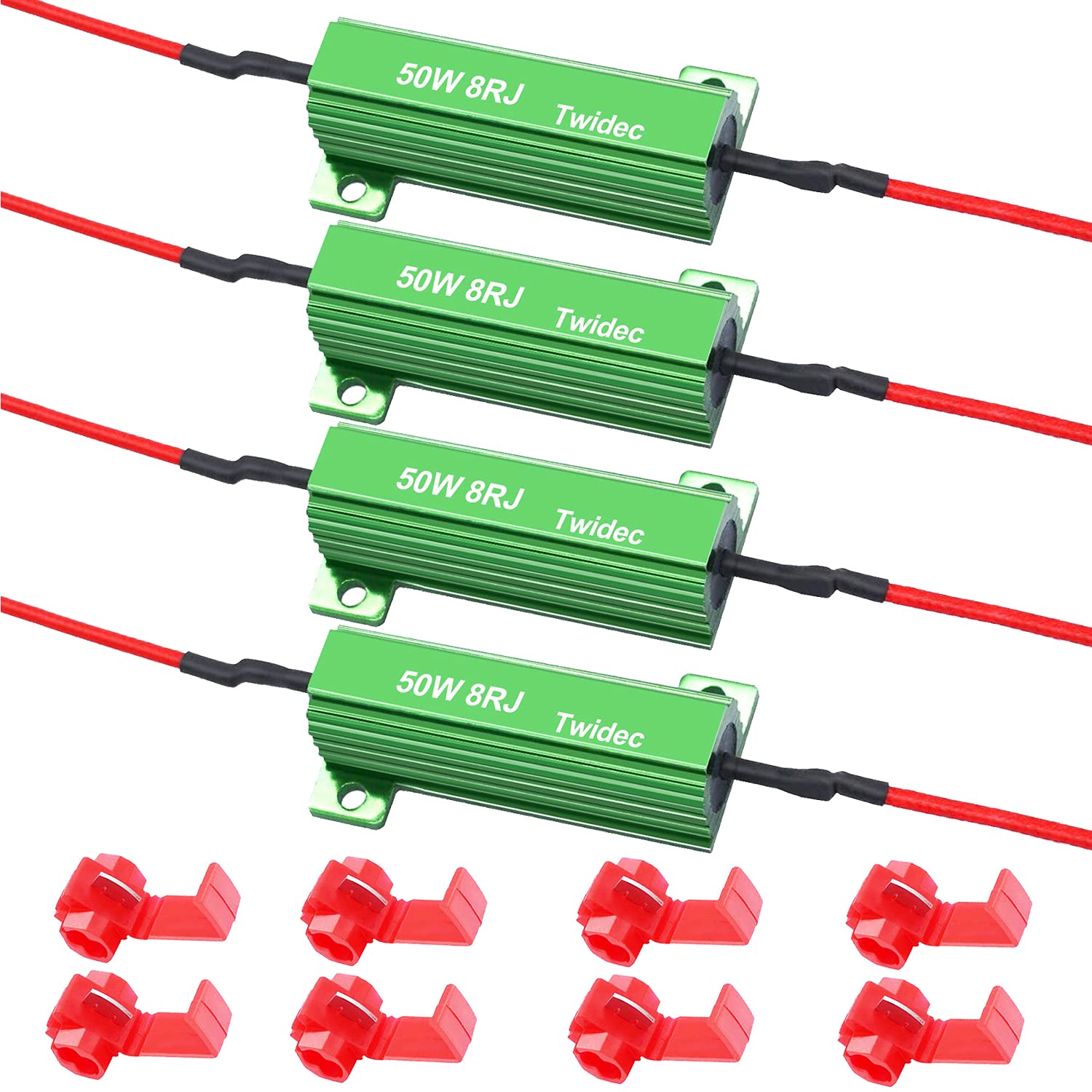 Twidec/4Pcs 50W 8Ohm Led Load Resistors For Fix Led Hyper Flash Turn Signal Light Bulb Fast Blink Error Code Warning Cancellor Rx24-50W8-4X