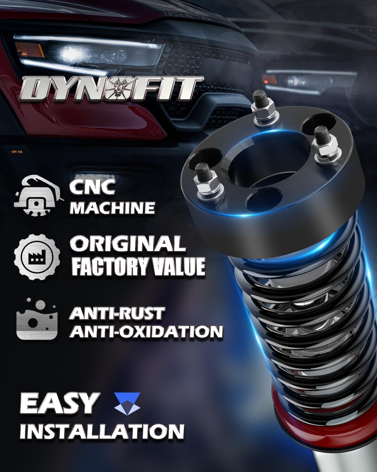 Dynofit 3'' Leveling Lift Kits For 2006-2023 Dodge Ram 1500 4Wd, 2005-2011 Dodge Dakota 2Wd 4Wd, Raise 3 Inch Front Strut Spacer