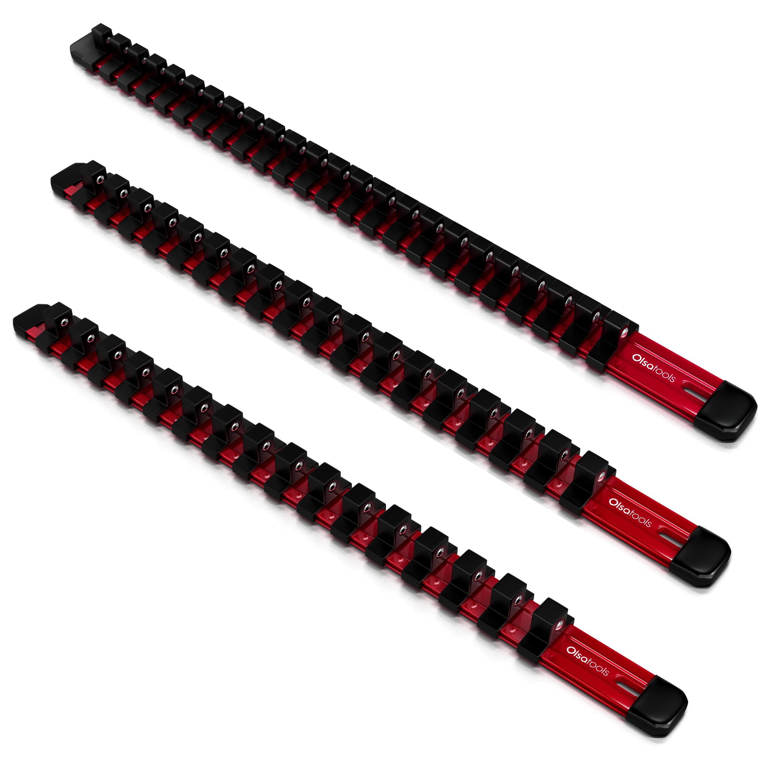 3pc Set Socket Holder Rails 1/2-Inch, 3/8-Inch & 1/4-Inch Drive Aluminum Socket Organizer  Professional Quality Socket Holder Re
