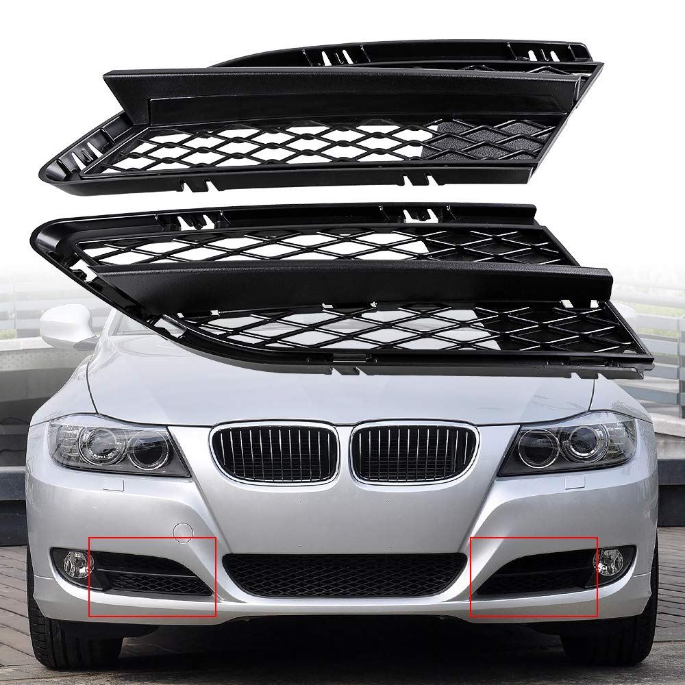 2Pcs Front Bumper Lower Fog Light Grille Mesh Grill Compatible With 335I 328I E90 E91 2008-2012 51117198901/51117198902
