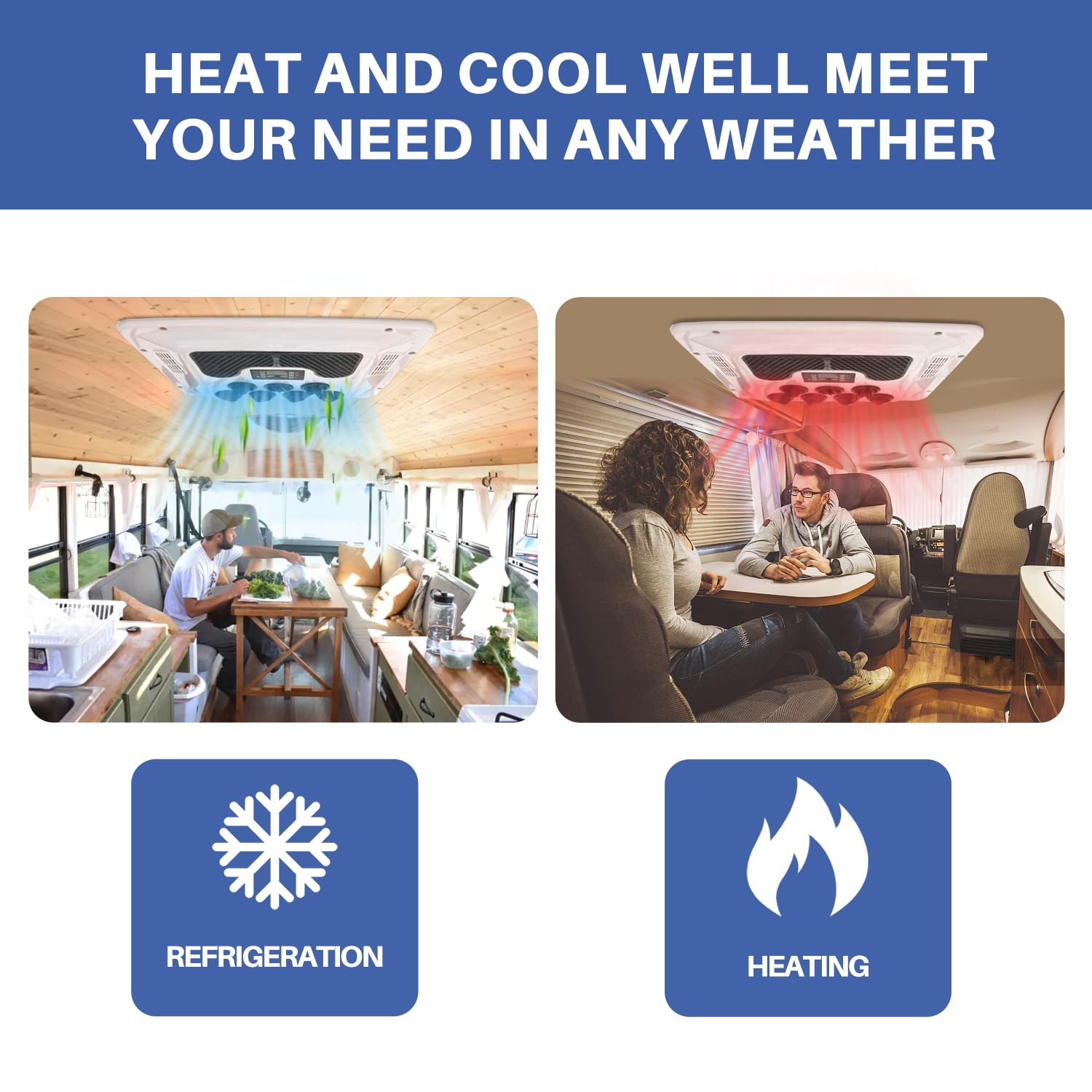 Aspligo 12 Volt Dc Air Conditioner Electric Parking Rooftop Rv Air Conditioner 8800Btu 12V Ac Unit For Motorhome Semi Truck Trailer Camper Van Heating And Cooling