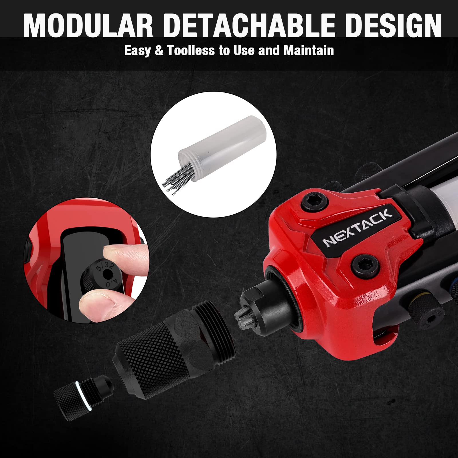 NEXTACK Rivet Gun Kit, 1/4 Pop Rivet Gun w/ 350 Assorted Rivets, 13 '' Full Metal Two-Handed Heavy Duty Riveter Tool Setter with