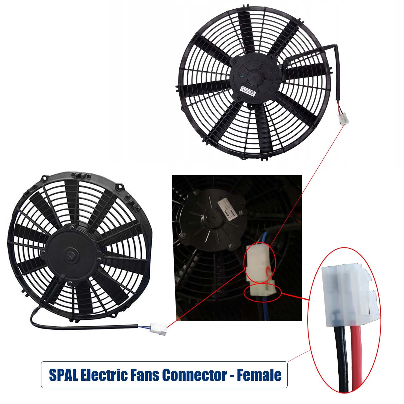 AITKEN Universal Cooling Fan Connector Pigtail Harness Compatible with SPAL Electric Fans, Thicker Wire, 12AWG, 2-pin Jack, Wire