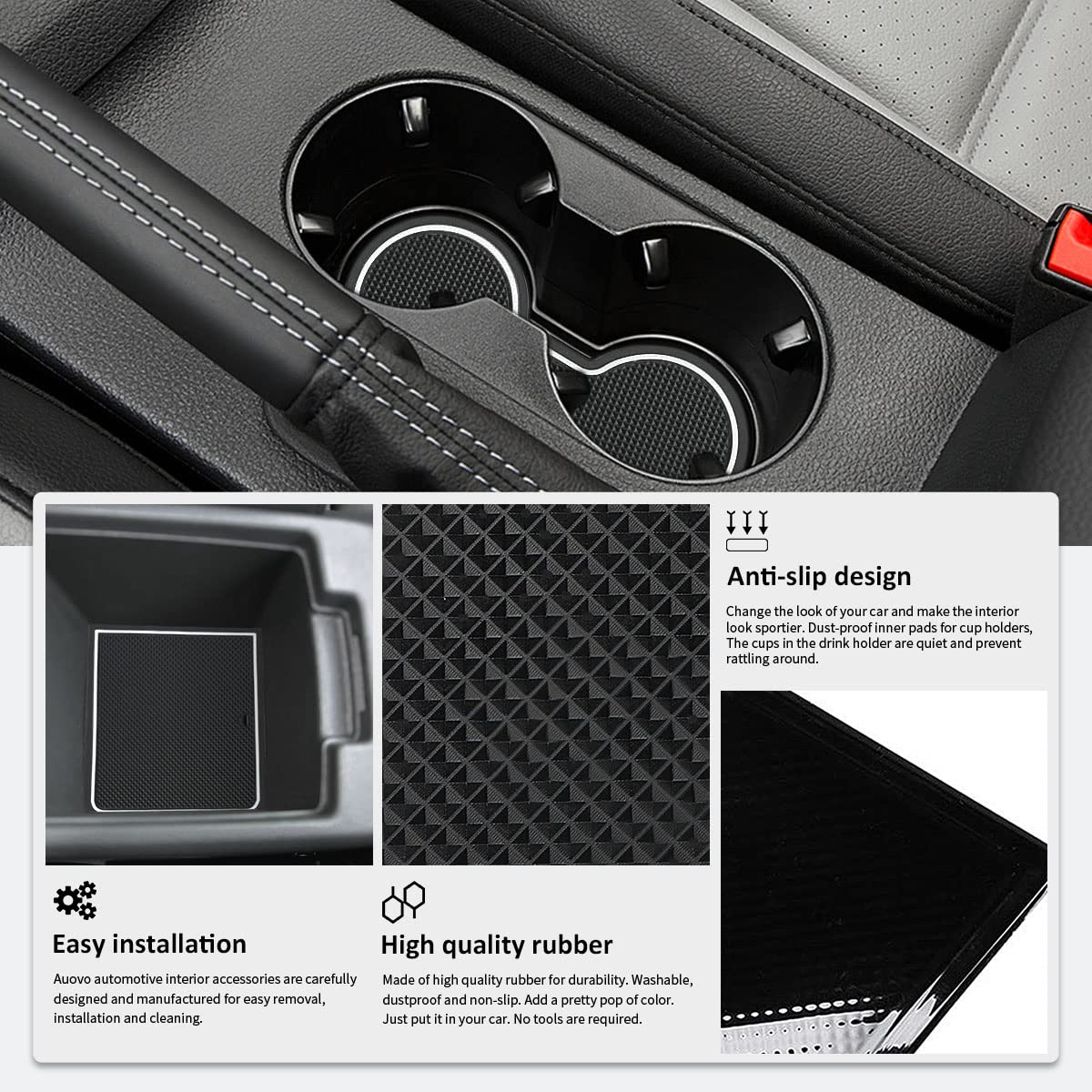 Auovo Anti Dust Mats For Volkswagen Jetta Accessories 2013-2018 Custom Fit Door Compartment Liners Cup Holder Insert Console Liners Anti Dust Mat Pads Car Interior(10Pcs/Set) (White Trim)