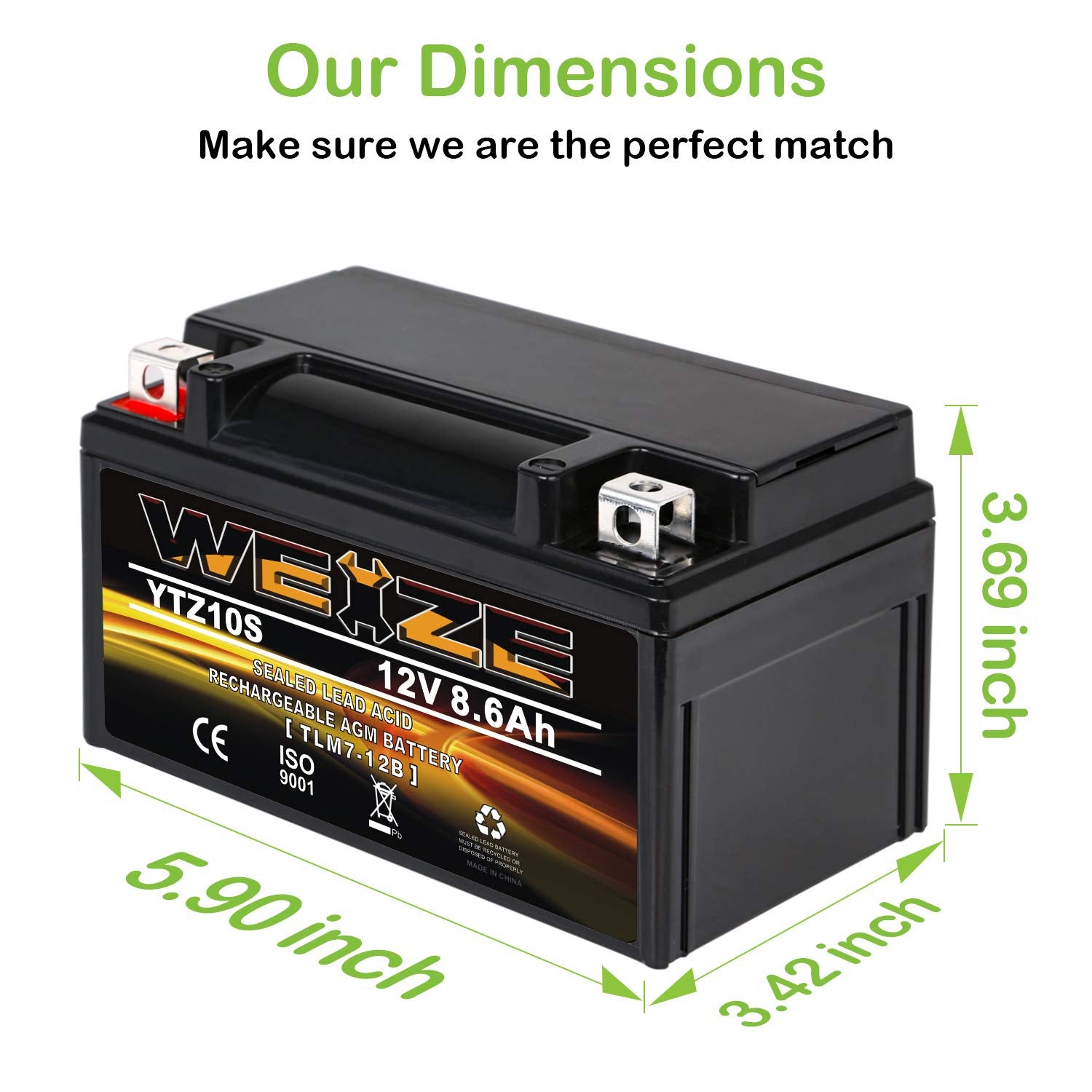 Weize Ytz10S-Bs High Performance - Maintenance Free - Sealed Agm Motorcycle Battery Compatible With Yamaha Honda