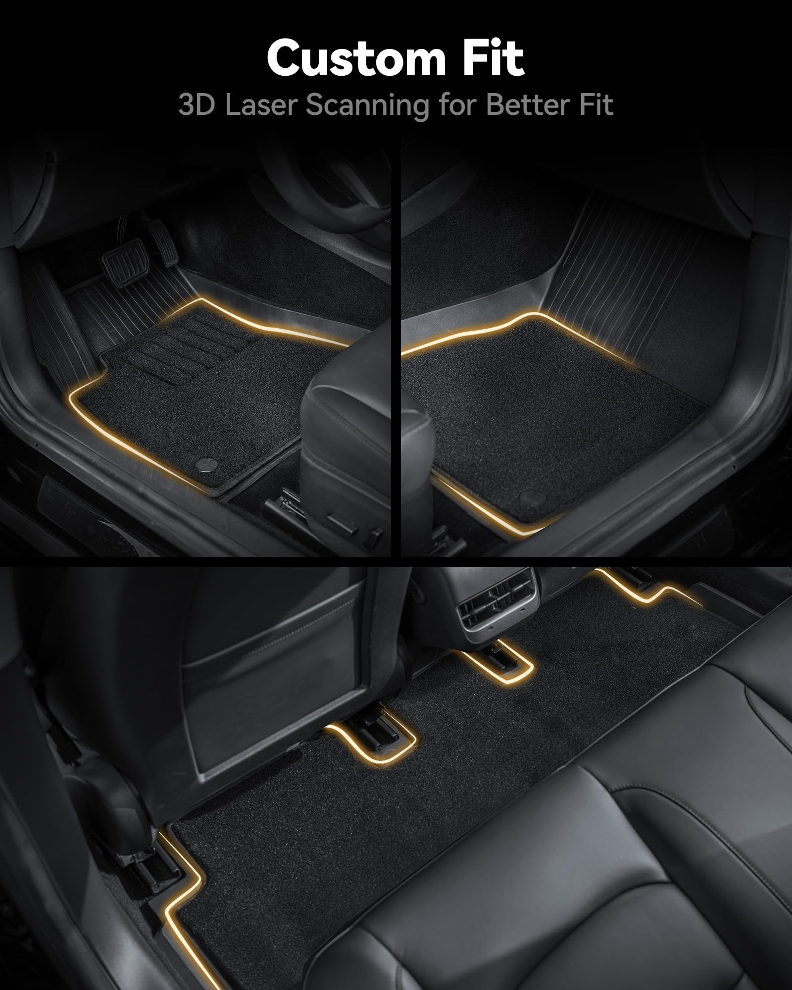 3W Floor Mats With Front Carpet On Top Fit For Tesla Model Y 2020-2024, 2025 All-Weather Tpe Full Set Floor Liners And Cargo Lin