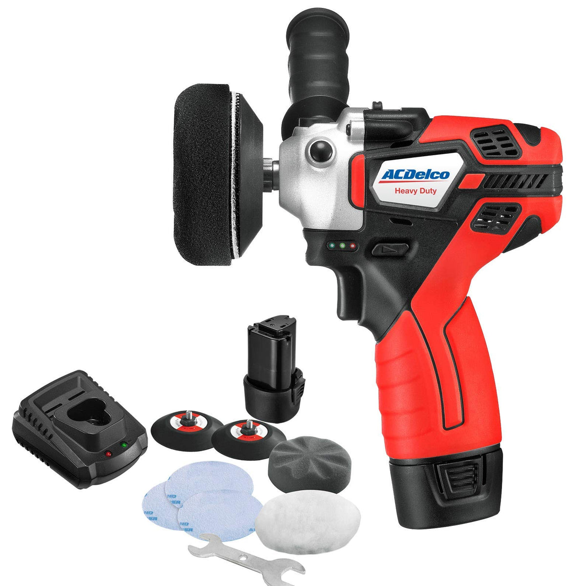 Acdelco Mini Cordless Polisher Tool Set 2 Speed 12V 3    Pad, Set With 2 Li-Ion Batteries, Charger, And Accessory Kit, G12 Serie