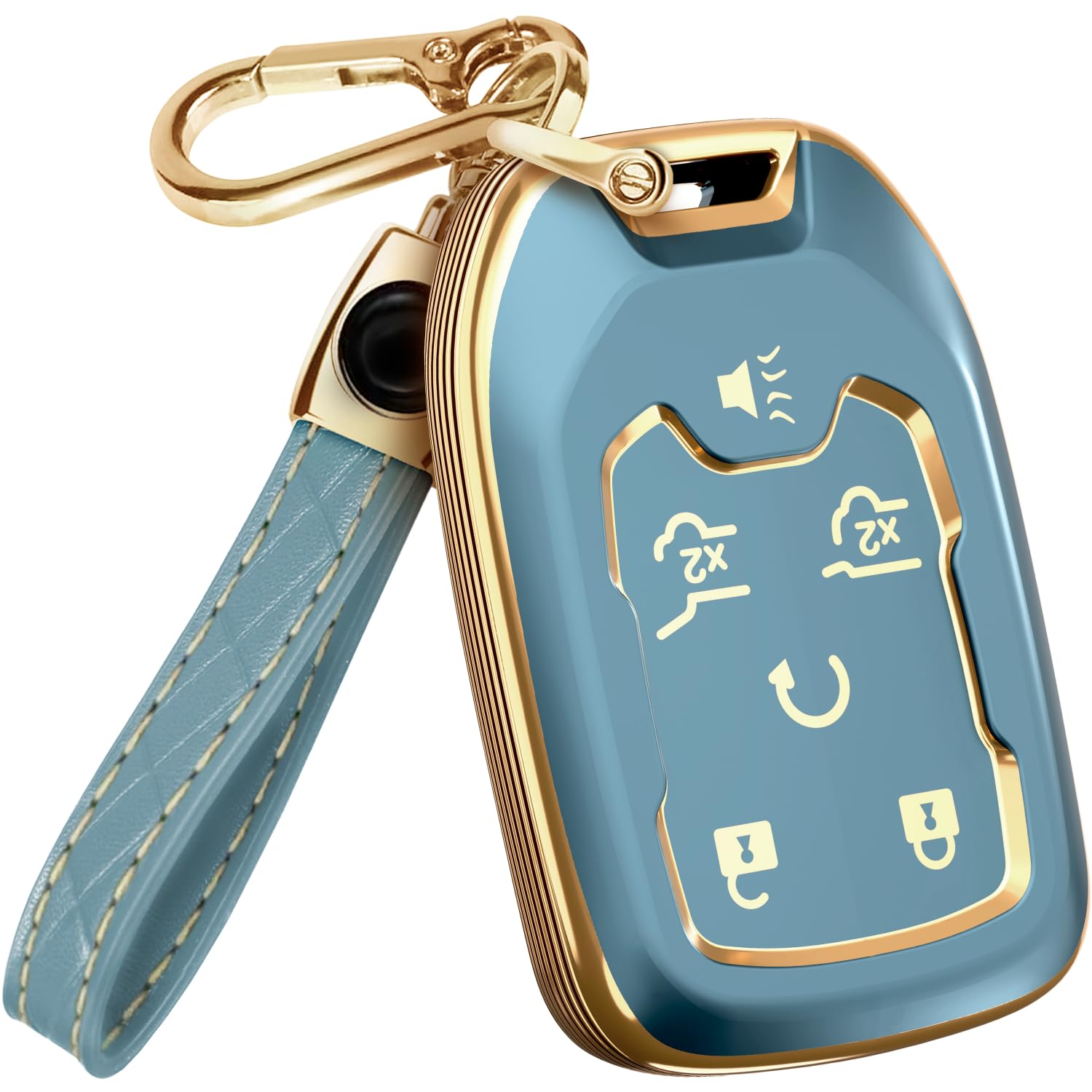 For Chevy Suburban Key Fob Cover And Leather Keychain - Full Cover Key Case For Gmc Acadia Sierra Tahoe Terrain Yukon - 2014-202