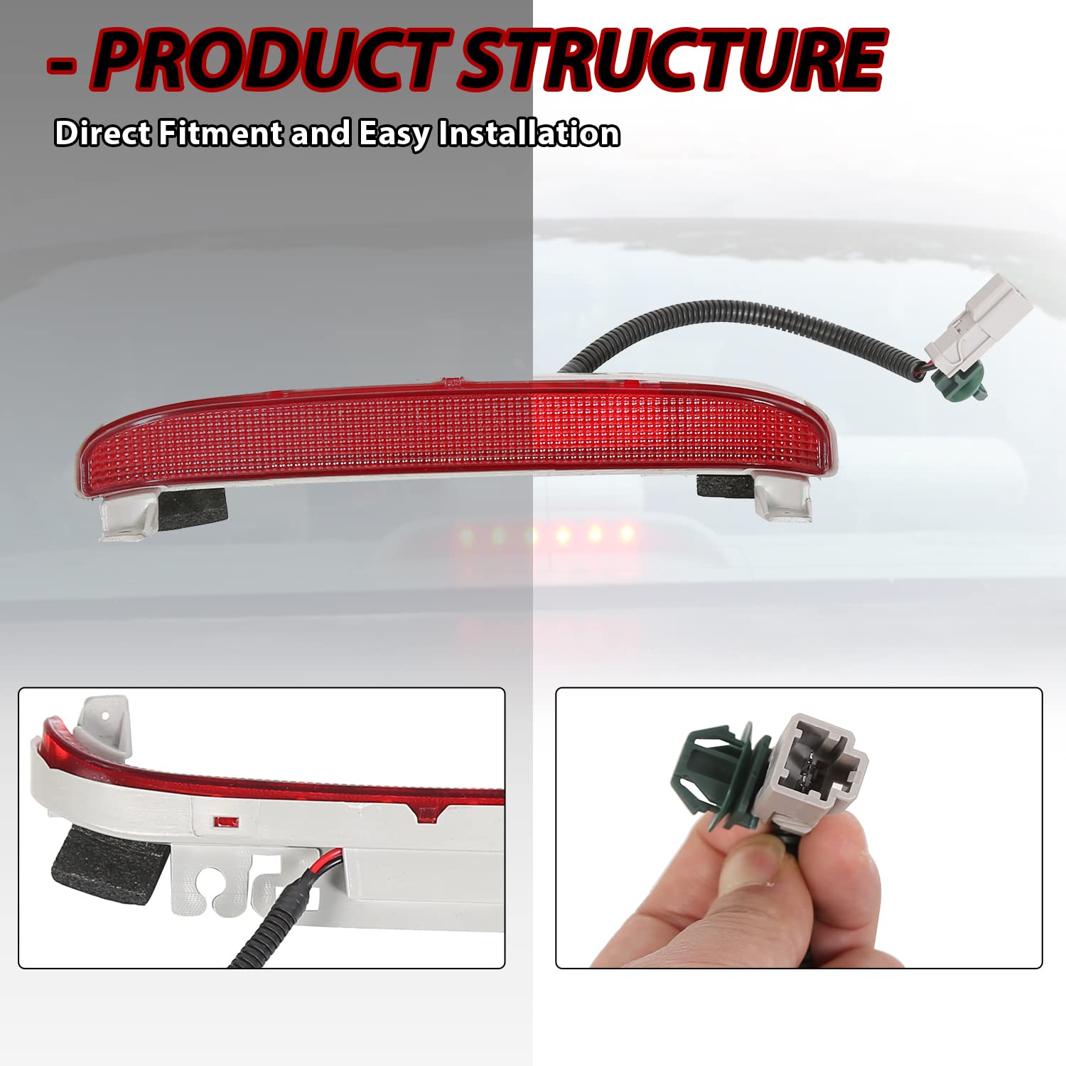 ECOTRIC LED Third 3rd Brake Light Compatible with 2006-2011 Honda Civic EX 2 Door Coupe Replacement For 34270SVAA01 High Mount S