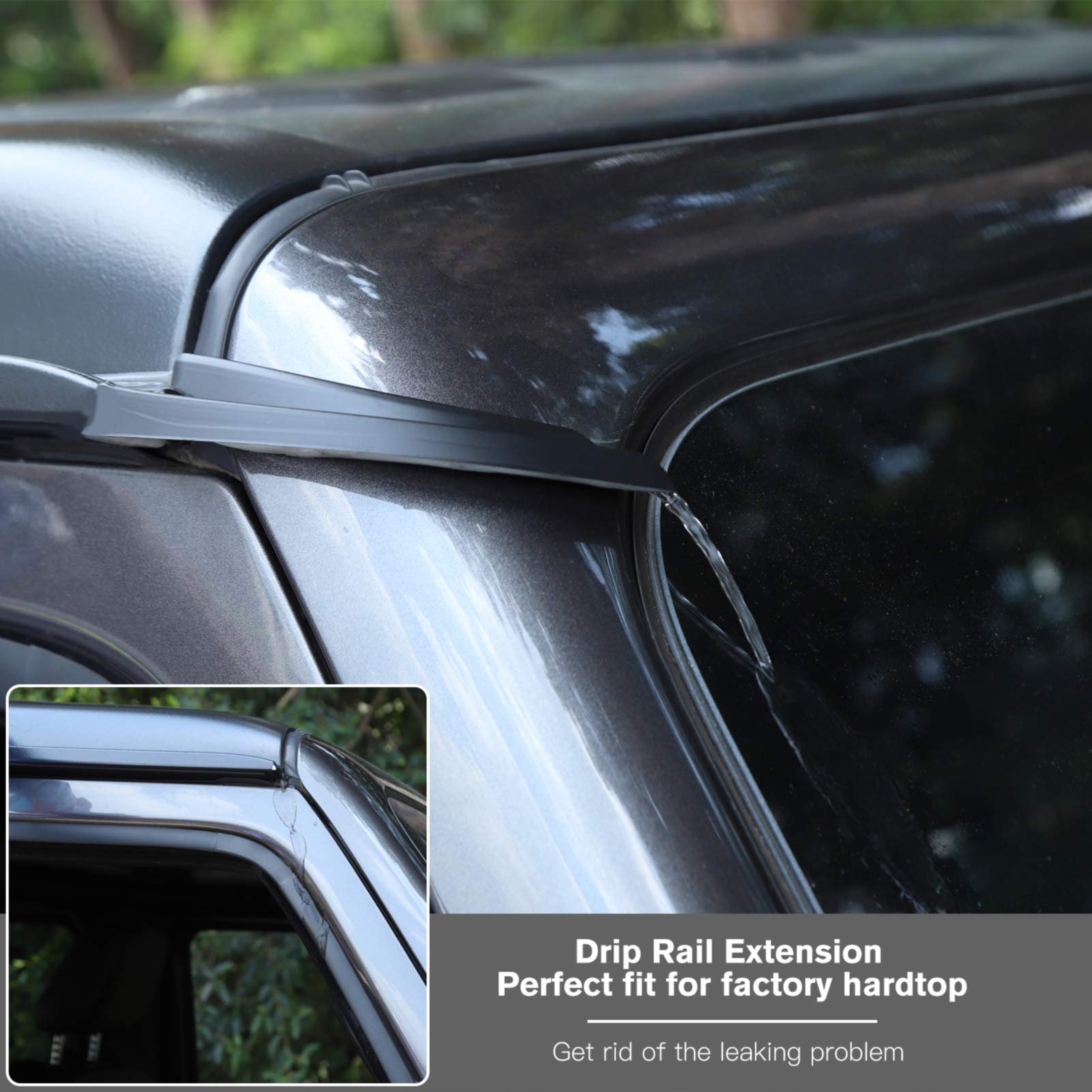 JeCar Hardtop Rain Diverter ABS Drip Rail Extension Rain Gutter Exterior Accessories Compatible with Jeep Wrangler 2018-2023 JL