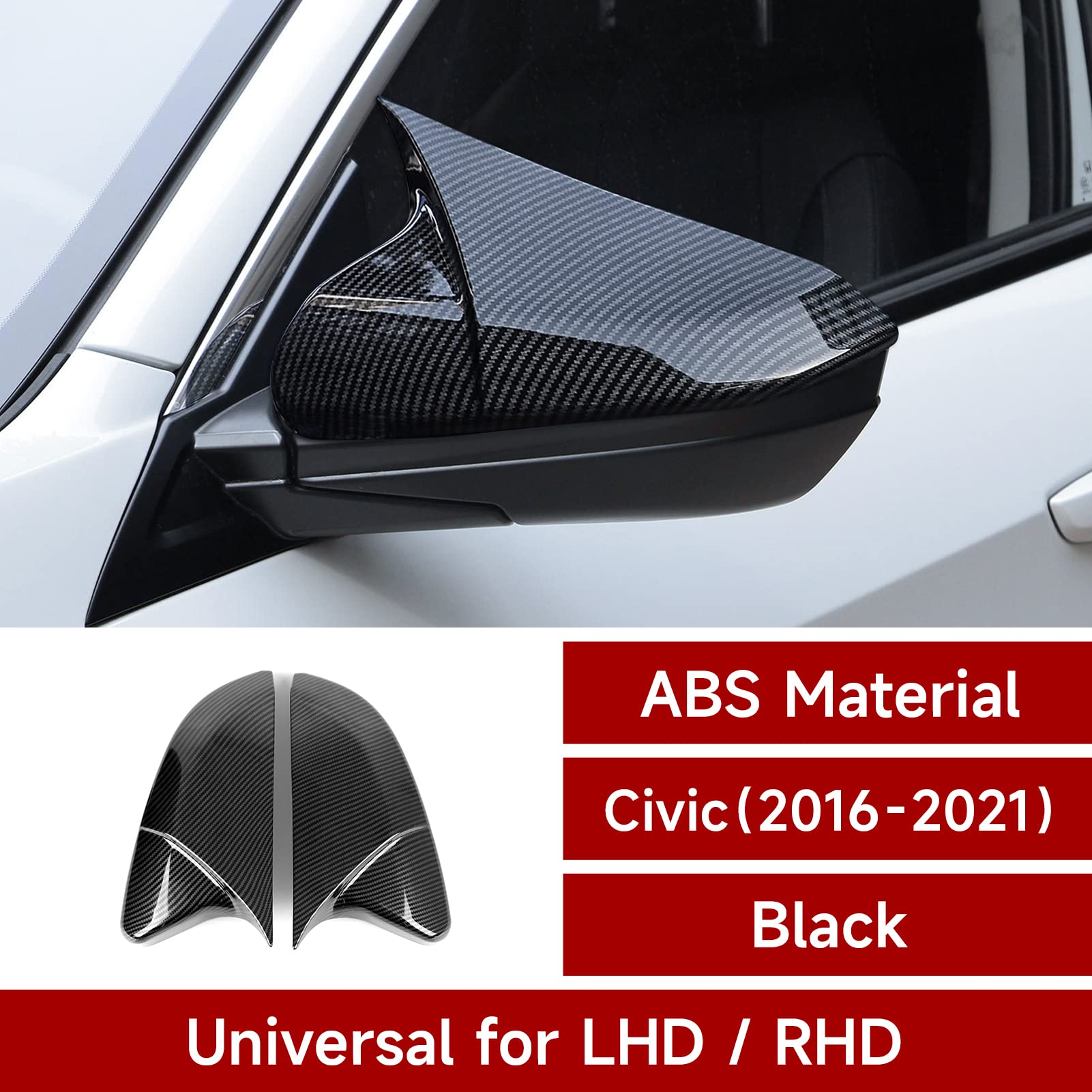 BRMYL Car Rearview Mirror Guard Cover Decals for Honda Civic 2016 2017 2018 2019 2020 2021 10th Gen Accessories ABS Carbon Fiber