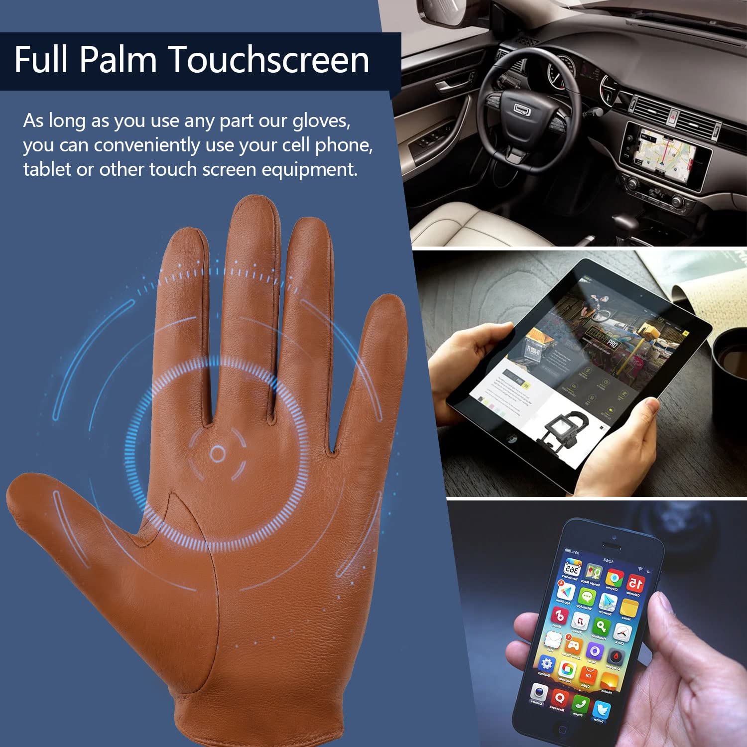 Gsg Men Leather Gloves Yellow Driving Cycling Touchscreen Motorcycle Unlined Gloves 10