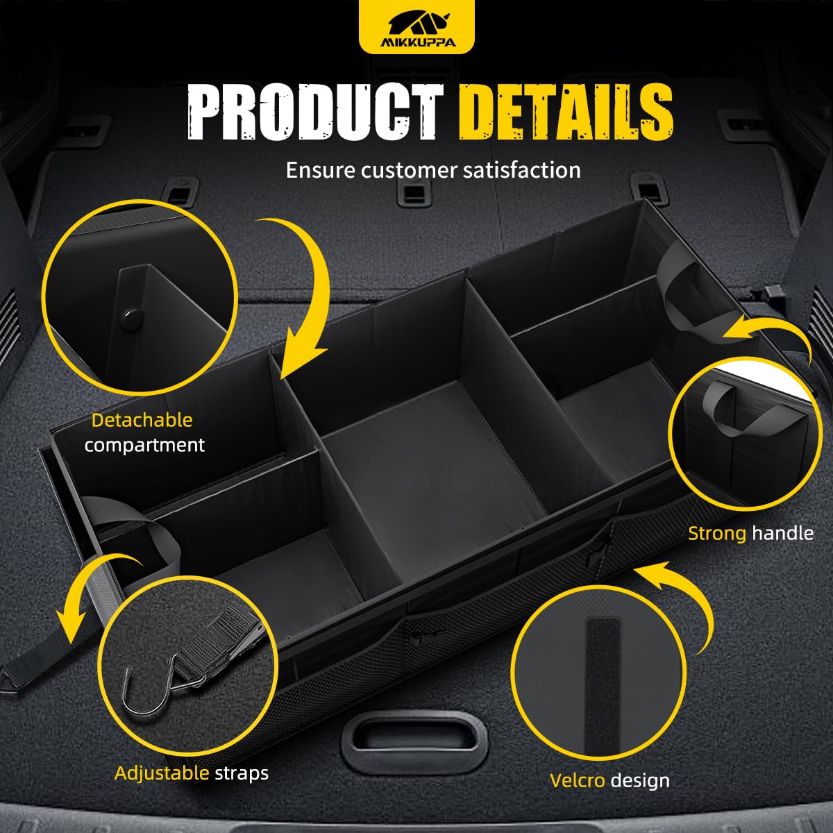 Mikkuppa Car Trunk Organizer - 95L Collapsible Trunk Organizer With Lid, Sturdy Car Storage For Suv Auto Truck Van With Adjustab