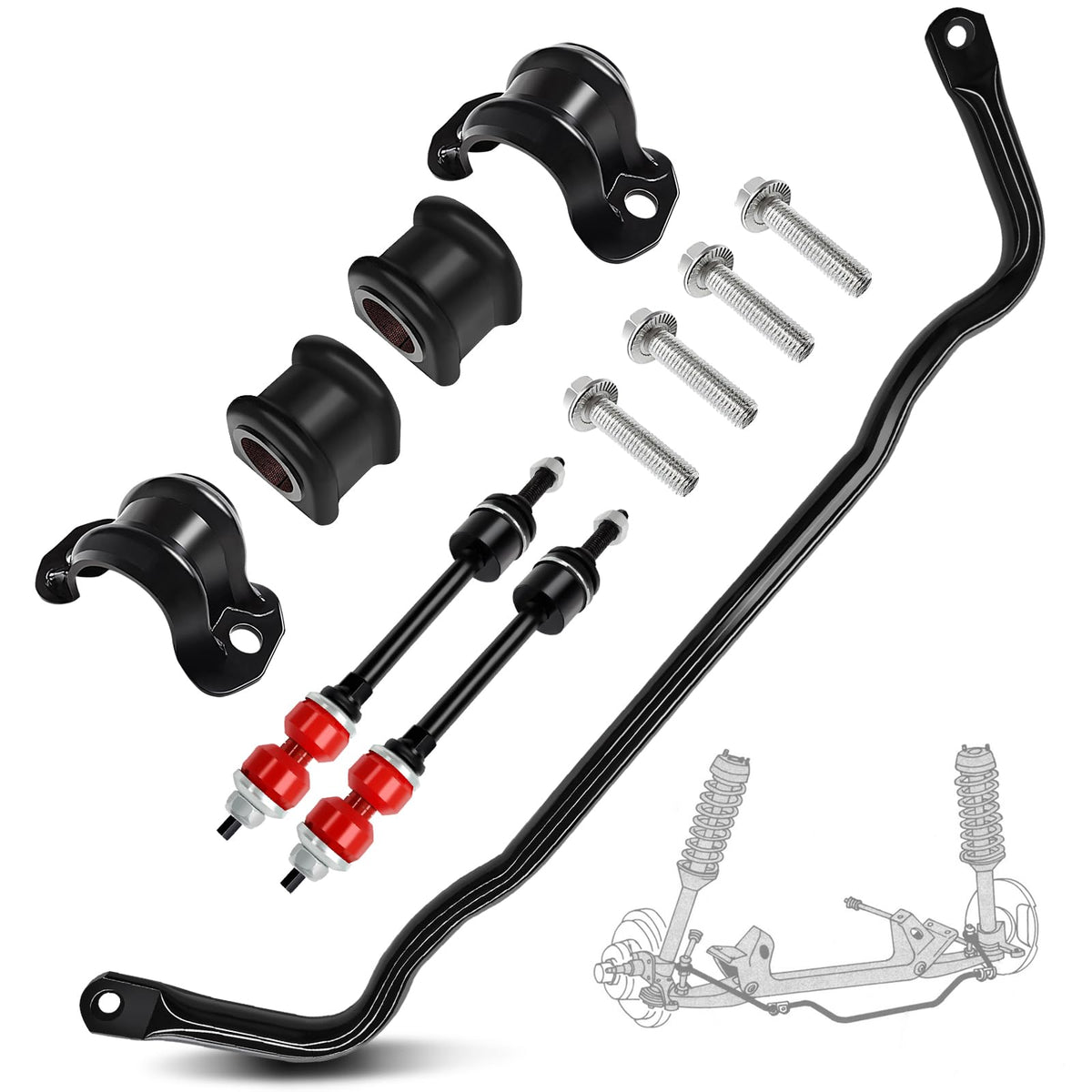 Jkorkm 55398938AC Front Suspension Stabilizer Bar & K80894 Front Sway Bar Link Kit with Bushing Kit Fit For 2009-2010 Dodge Ram 