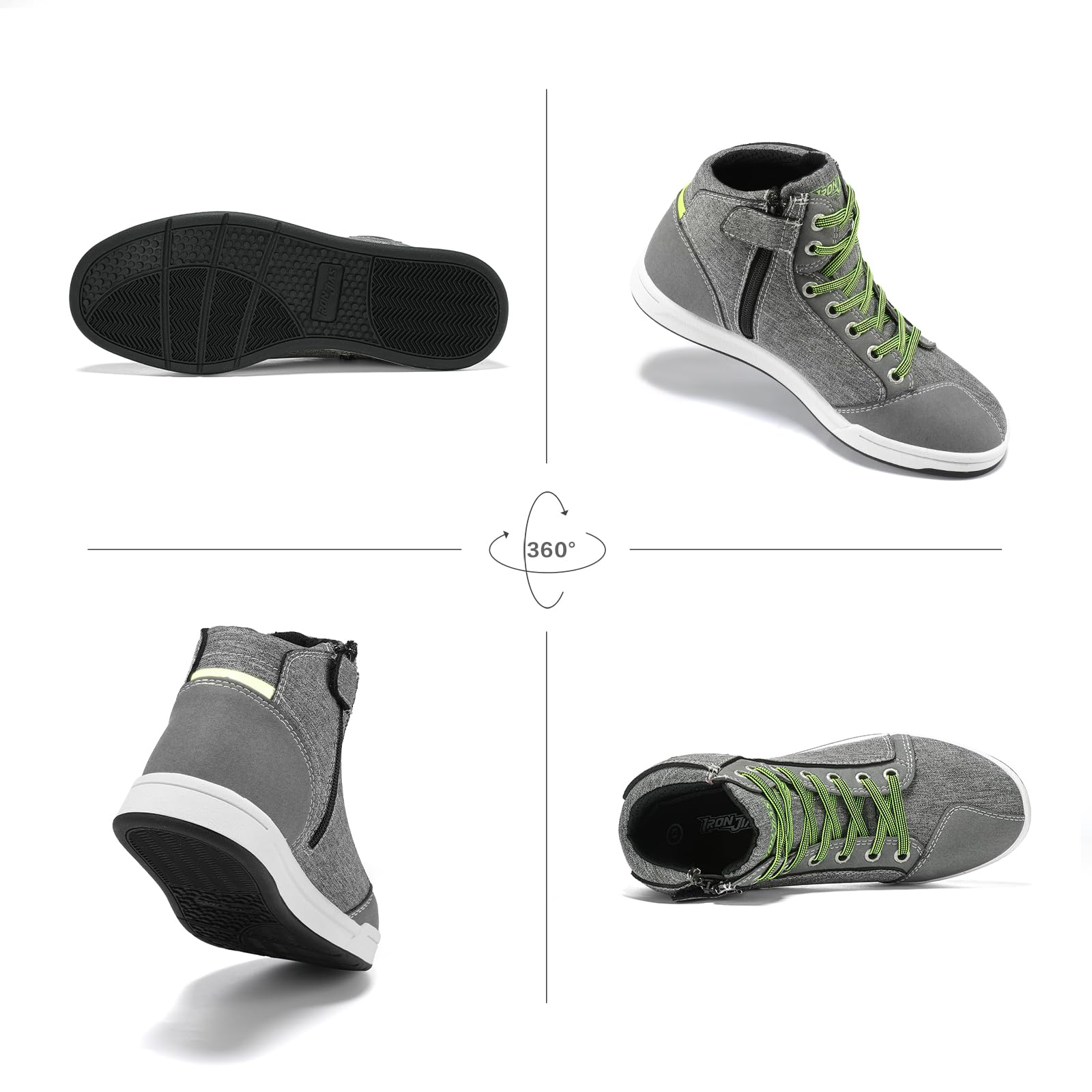 Iron Jia'S Motorcycle Shoes For Men, Breathable Anti-Slip Protective Gear, Powersport Casual Motorcycle Riding Boots (Grey 8.5)