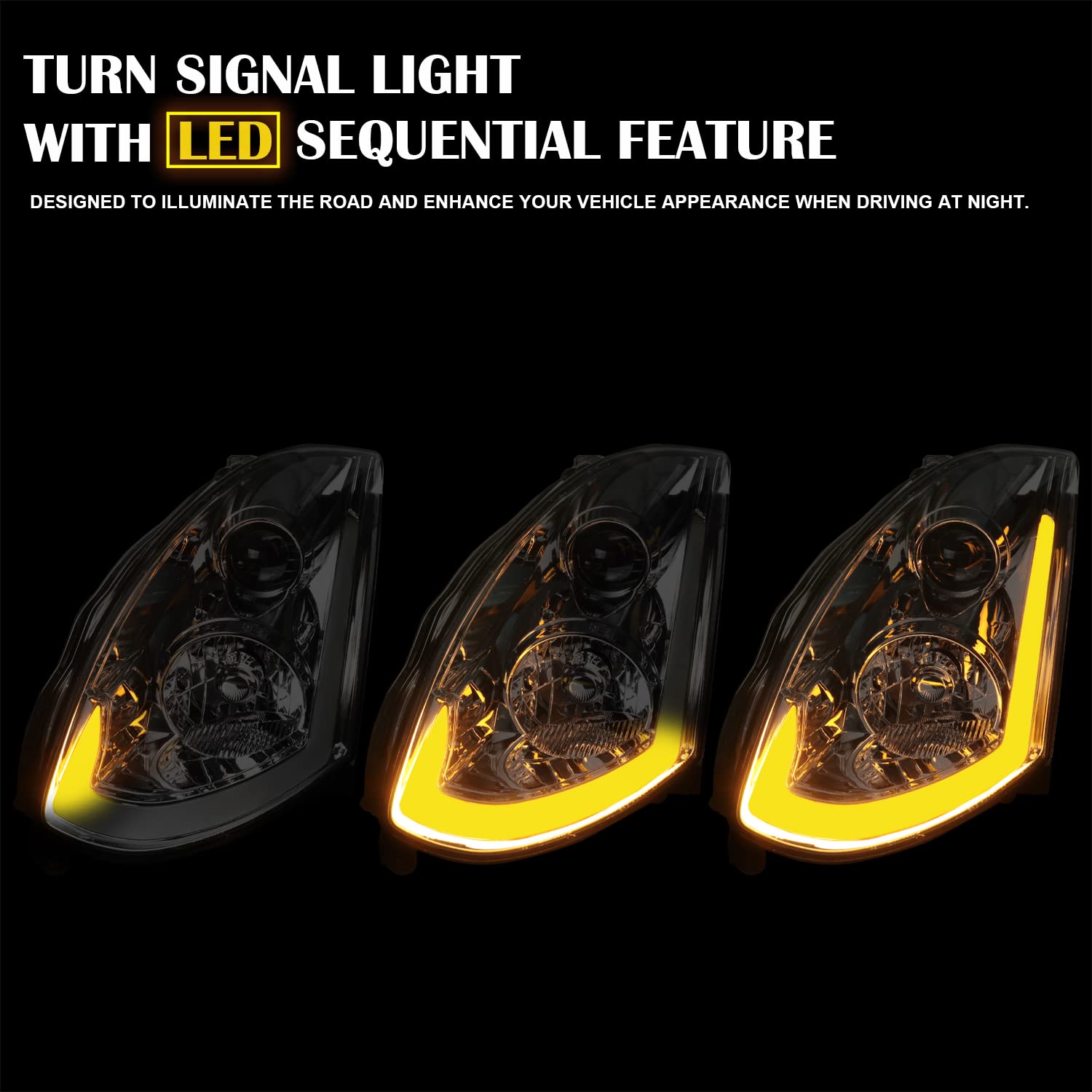 Spec-D Tuning Integrated Led & Signal Smoke Lens Projector Headlights Compatible With 2003-2007 Infiniti G35 Coupe, Left + Right