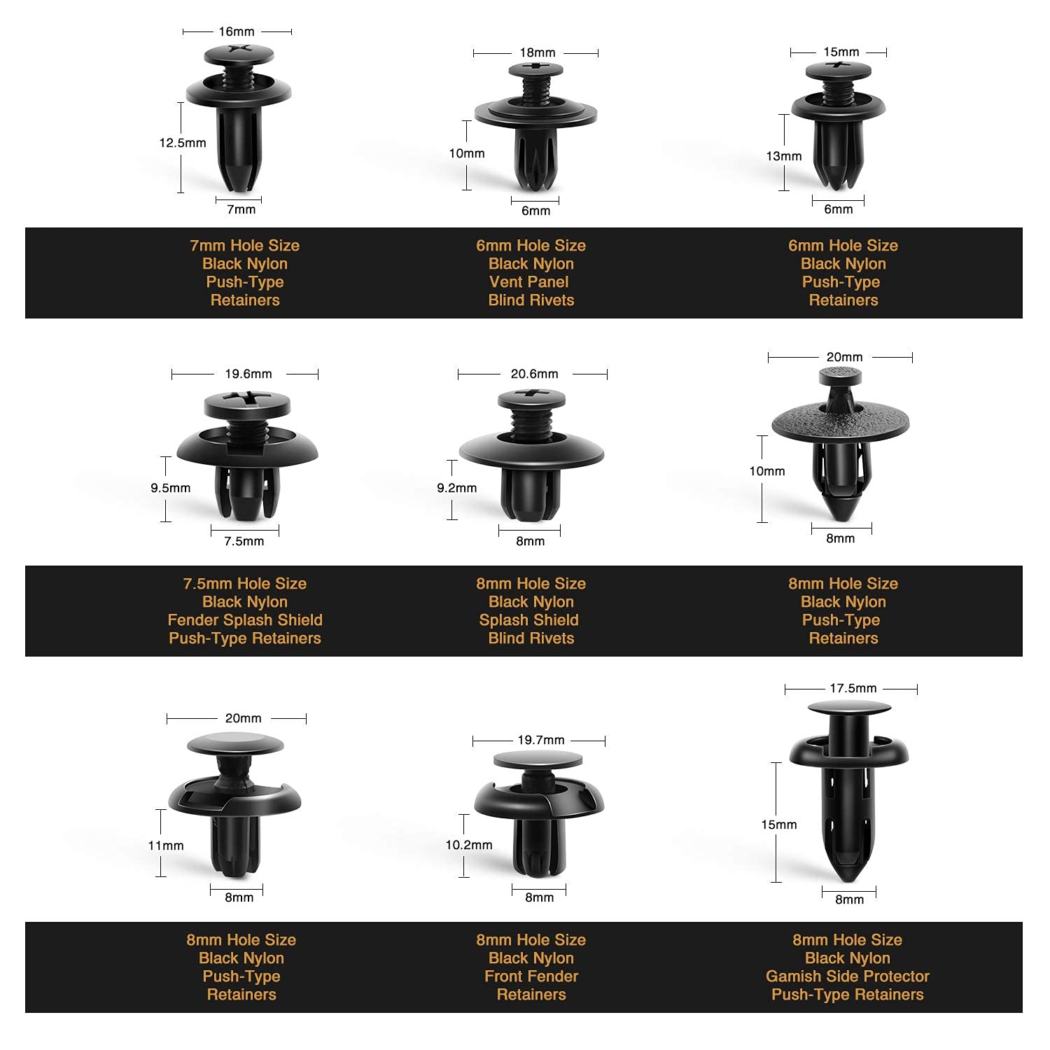 GOOACC 190 Pcs Car Retainer Clips & Fastener Remover - 18 Most Popular Sizes & Applications Auto Push Pin Rivets Set -Door Trim