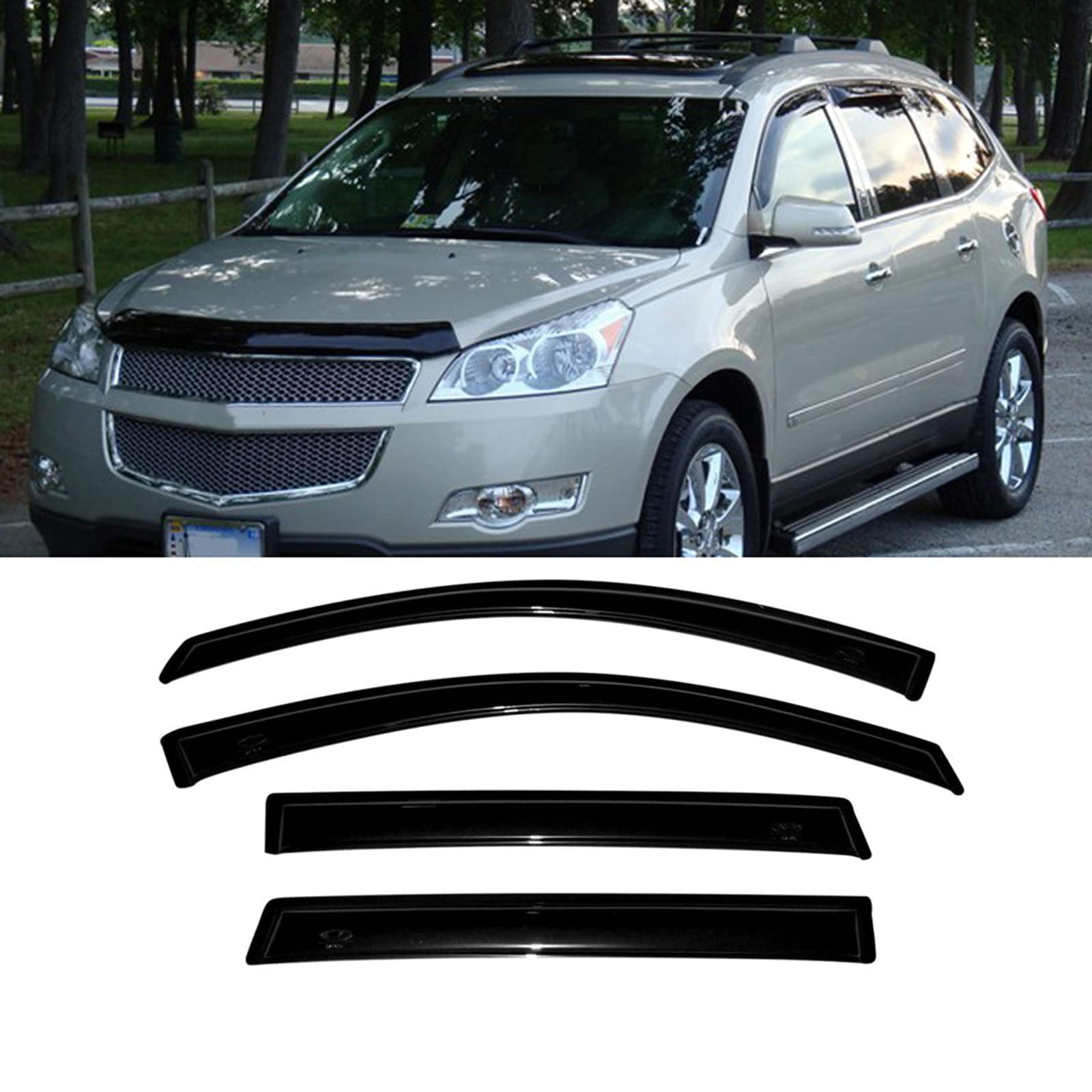 Zzdsnj Tape-On Window Visors 4-Piece For 2009-2017 Chevrolet Traverse Sun Rain Guard Shield Shade Smoke 94161