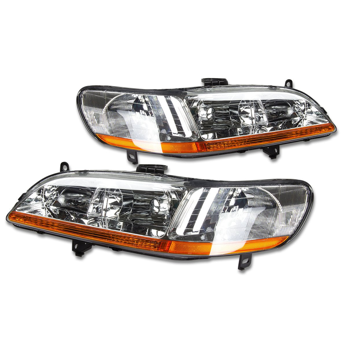 Dna Motoring Pair Of Headlights Compatible With 98-02 Honda Accord,Chrome/Amber,Hl-Oh-Ha98-Ch-Ab