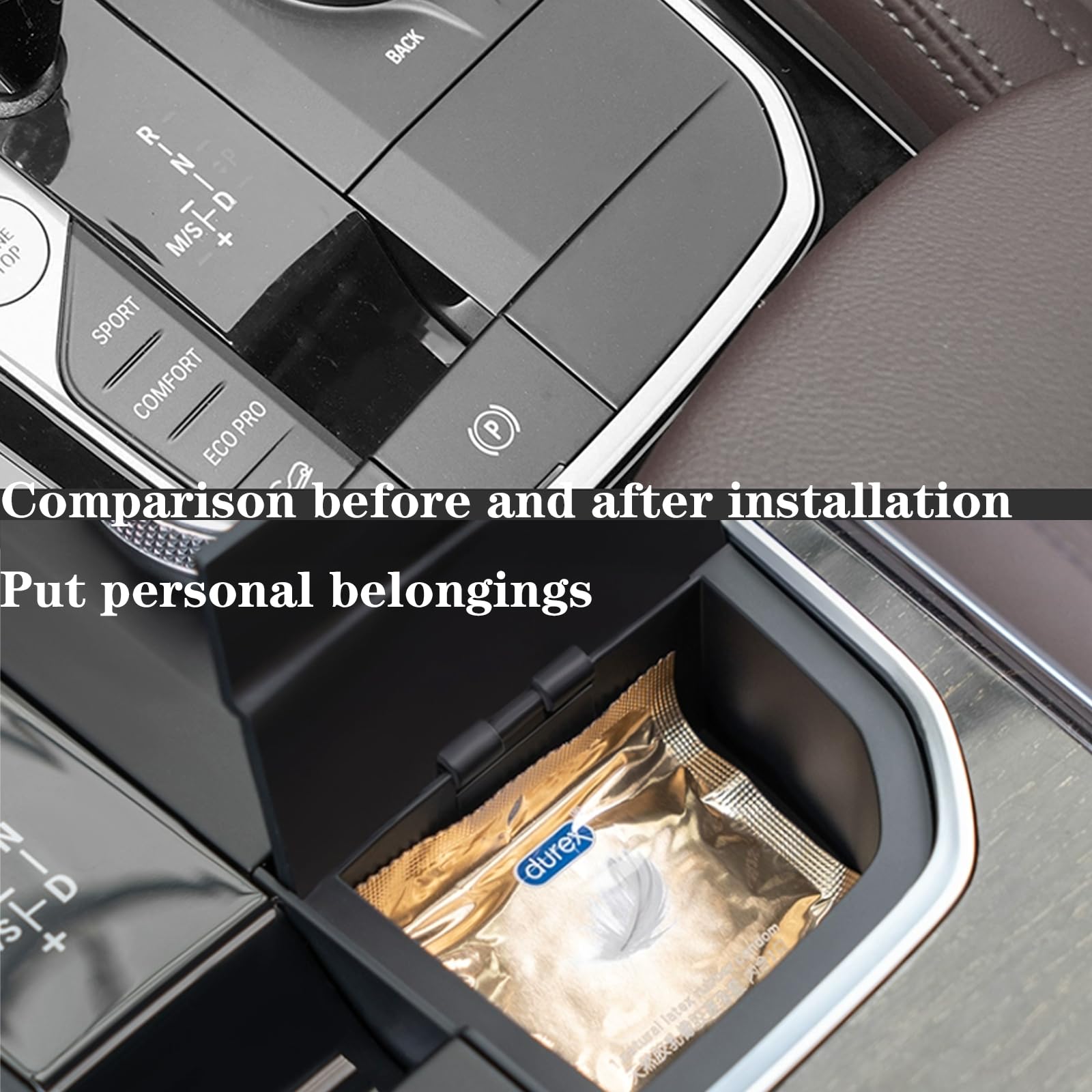 Oiqasoxl Center Console Organizer for BMW X3 X4 M3 2019-2024, Black ABS Storage Box, Accessories-01