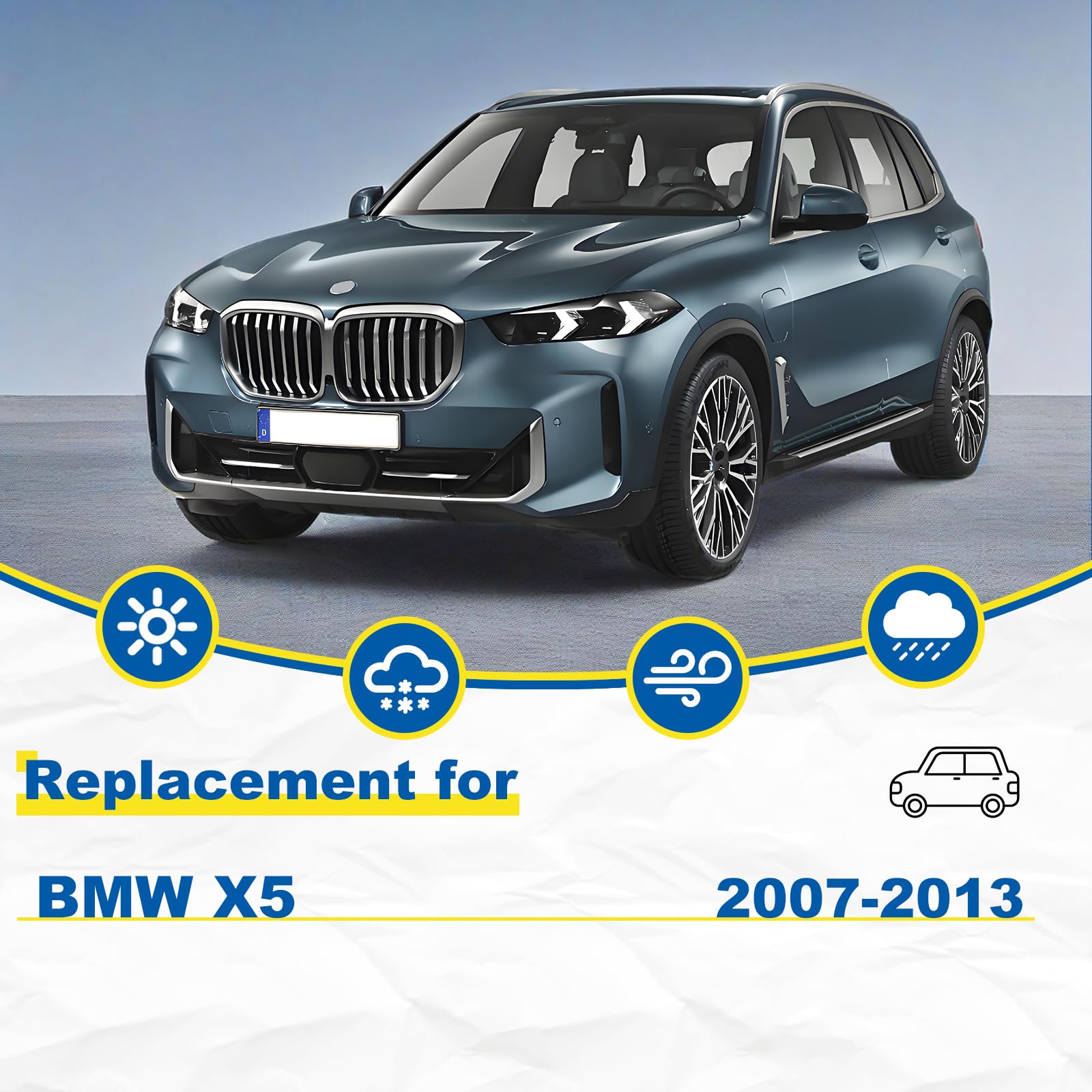 Hrsno 24''+20'' Windshield Wipers With 15'' Rear Wiper Blade Sets Automotive Replacement For Bmw X5 2007-2013,Easy For Installat