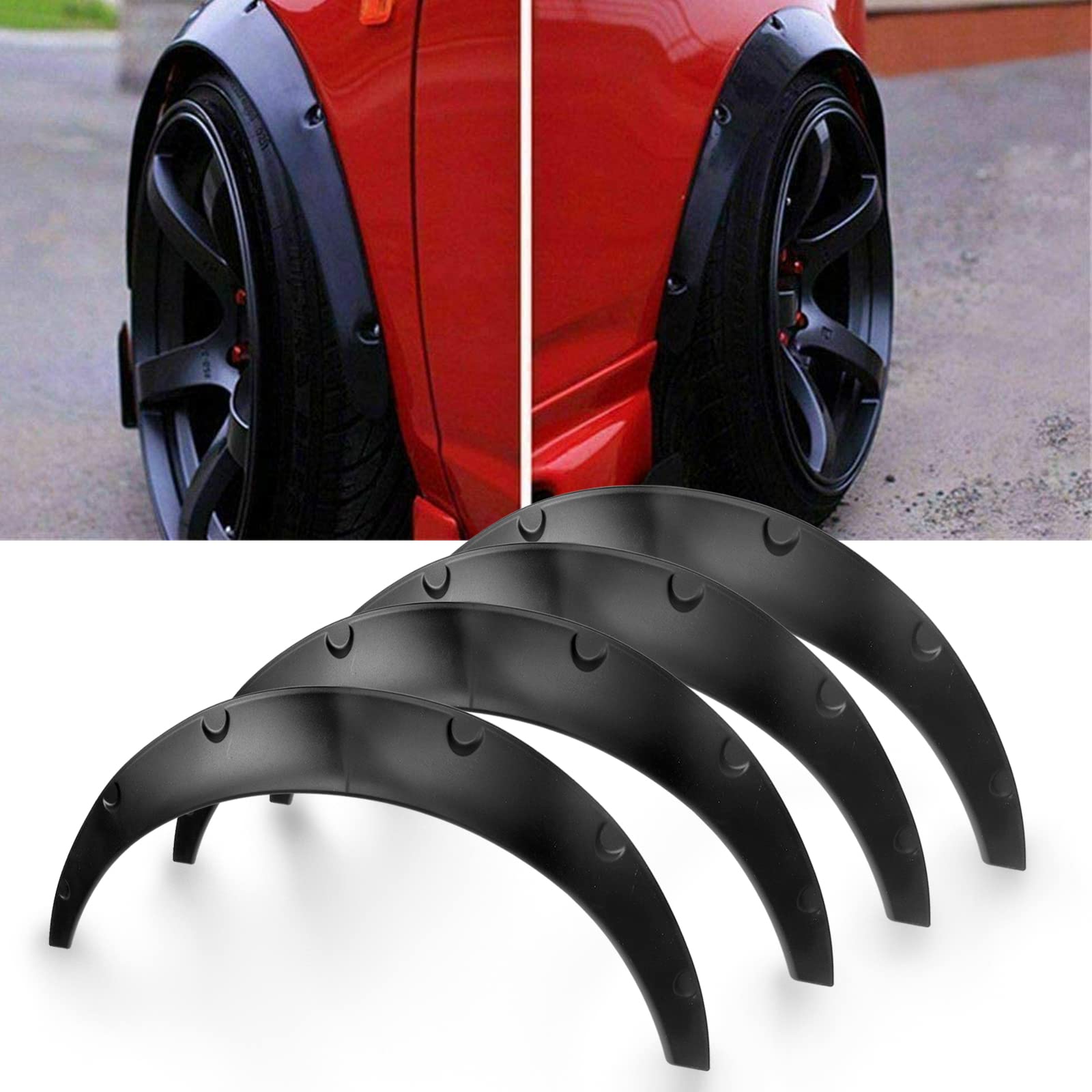 Blackhorse-Racing 4Pcs 3.5''/890Mm Universal Car Wheel Fender Flares Flexible Wide Body Wheel Arches Pu(82+89Cm)