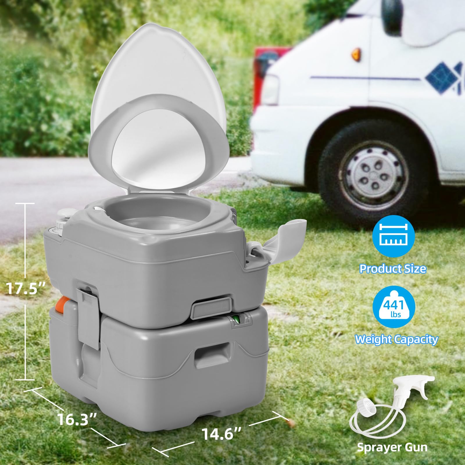 Yitahome Portable Toilet Camping Porta Potty 5.8 Gallon With Diagonal Bowl, Hand Sprayer, Level Indicator, Rotating Spout, Carry
