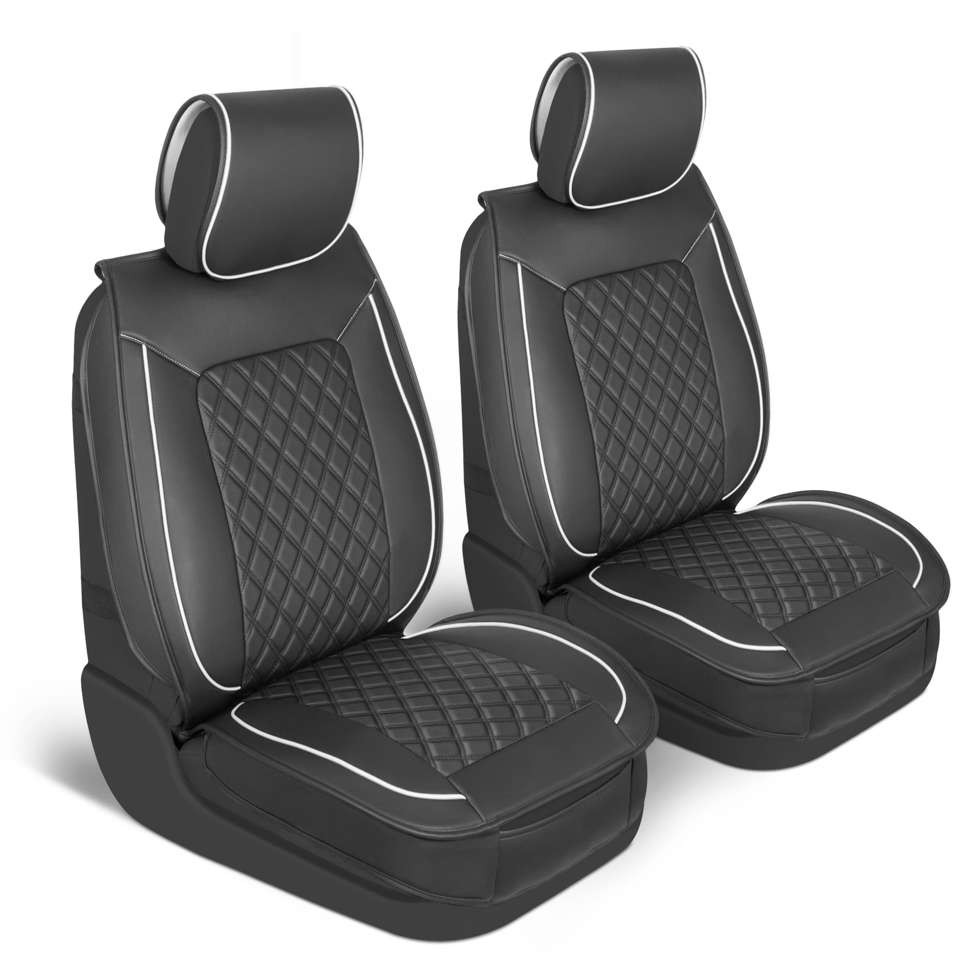 MotorBox Prestige Faux Leather Seat Covers for Cars - (2) Front Semi-Custom Fit Black & White Seat Covers for Trucks & SUV - Aut