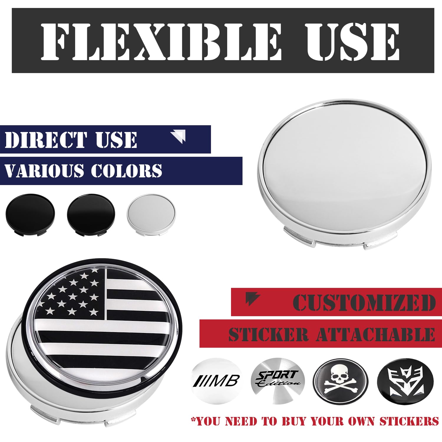 Kitspro 2.2Inch 56Mm Wheel Center Caps, Pack Of 4 (Chrome, Outer 56Mm, Inner 53Mm)